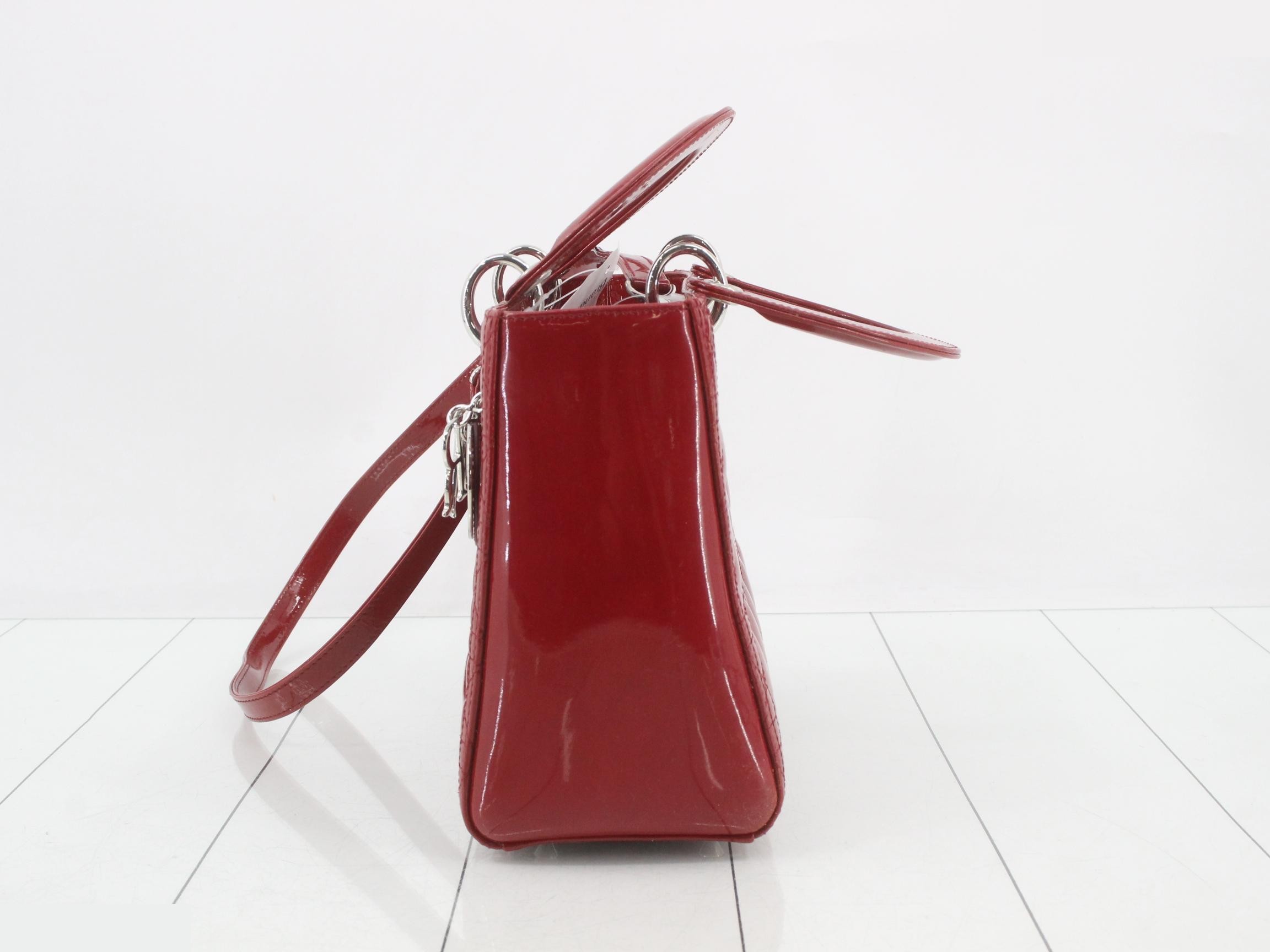 Cannage Lady Dior 2-Way Bag, Red, Patent Leather — view 3