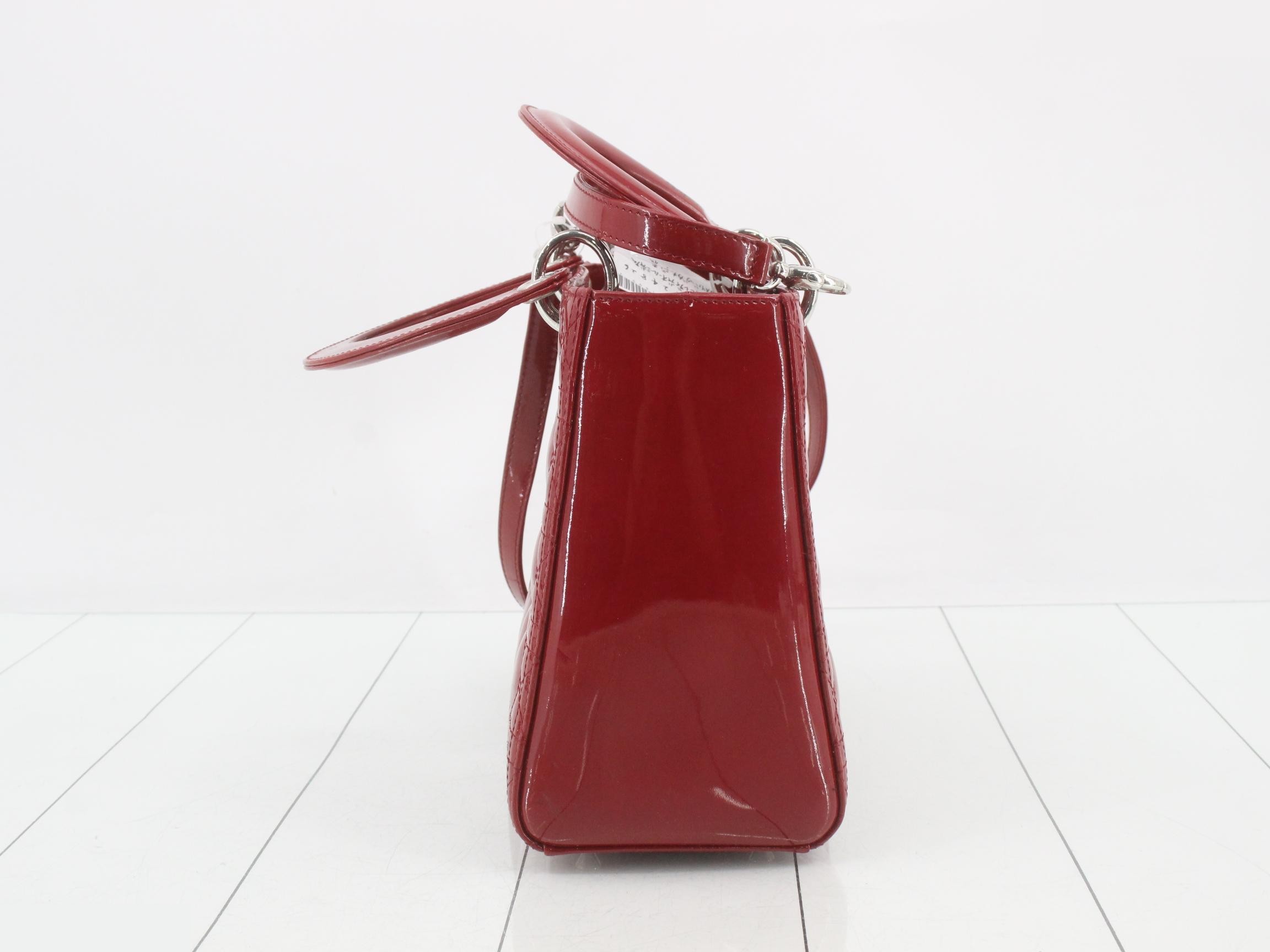 Cannage Lady Dior 2-Way Bag, Red, Patent Leather — view 4