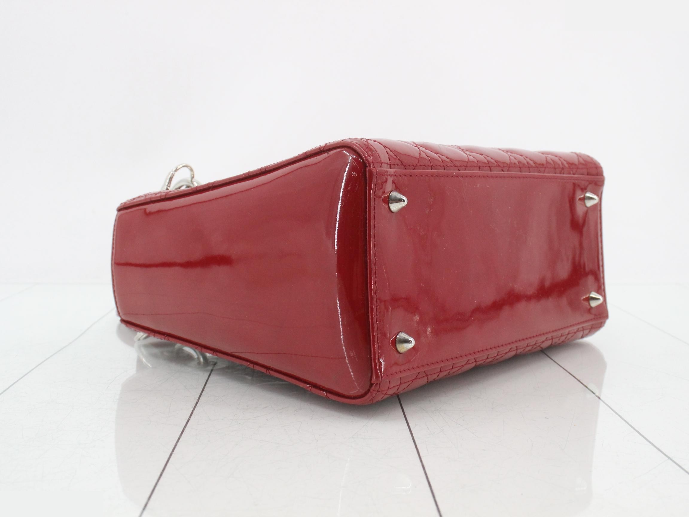 Cannage Lady Dior 2-Way Bag, Red, Patent Leather — view 5