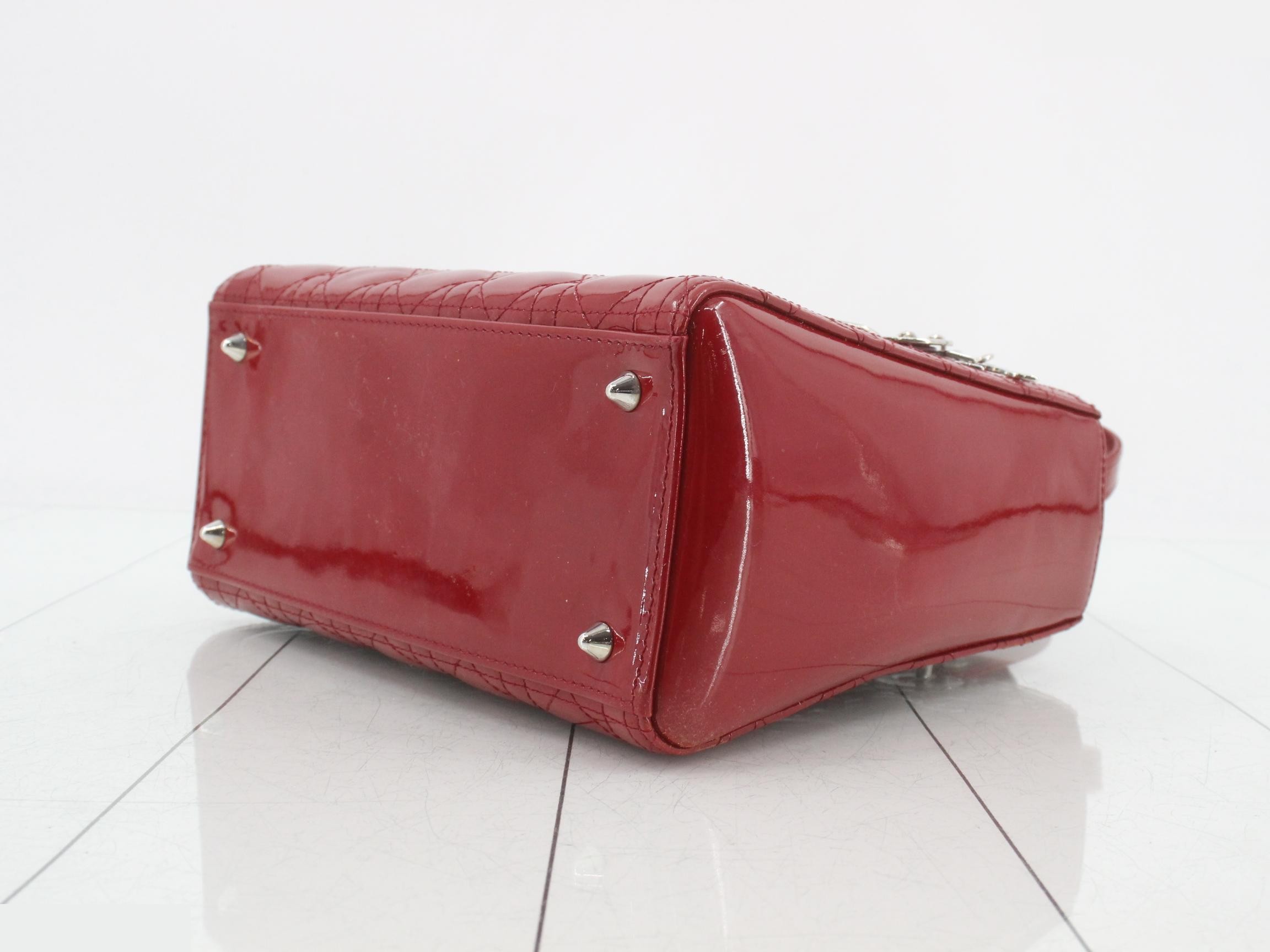 Cannage Lady Dior 2-Way Bag, Red, Patent Leather — view 6