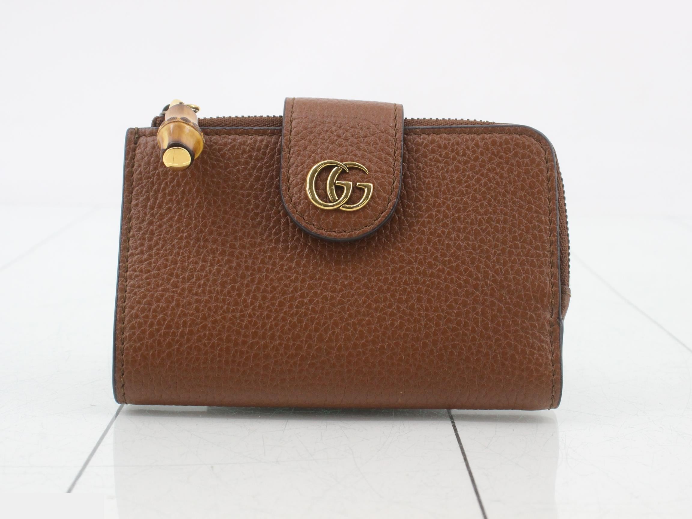 Double G Medium Wallet with Bamboo Accents, Retail Price ¥61,600, Brown