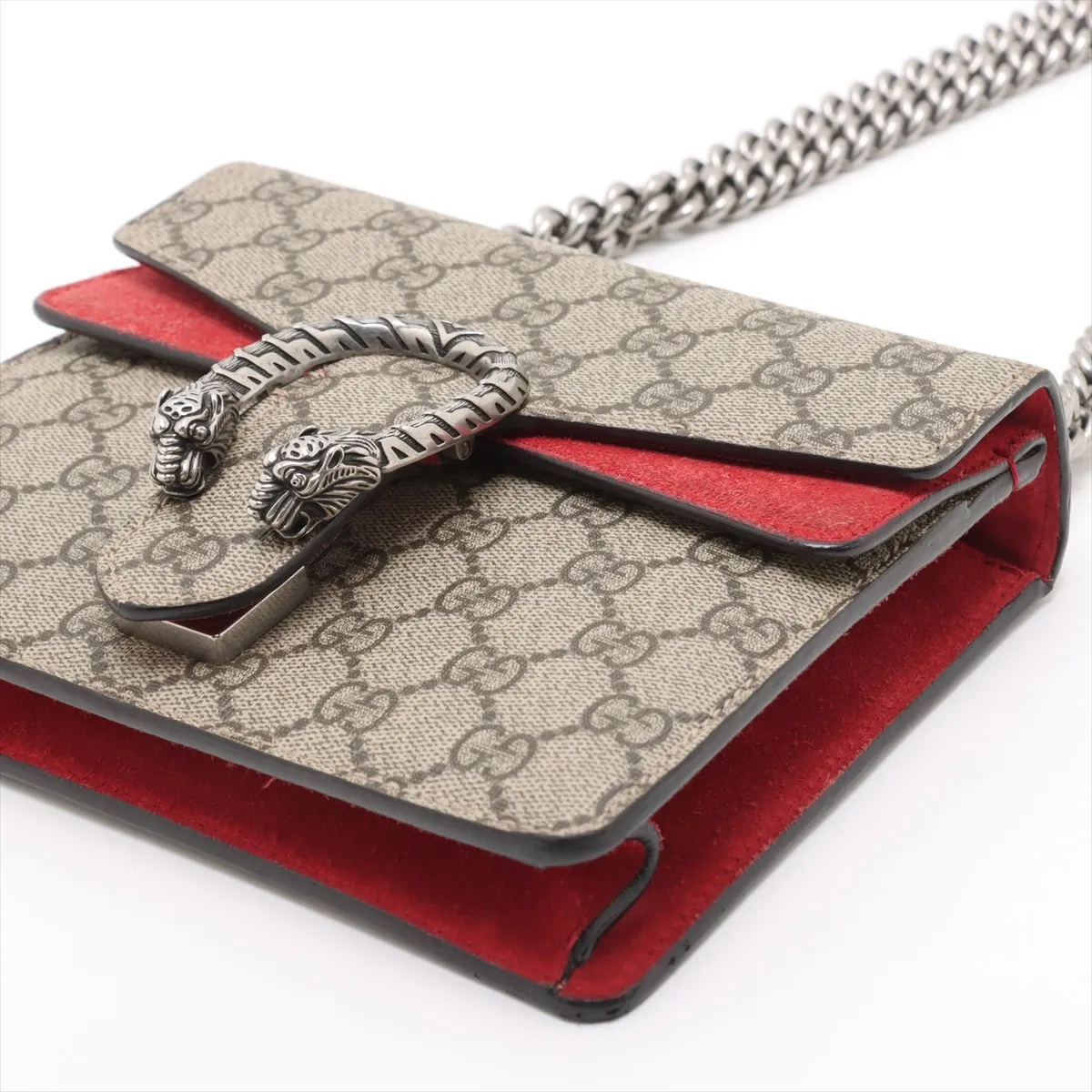GG Supreme Dionysus PVC x Suede Chain Shoulder Bag Beige x Red 421970 — view 3