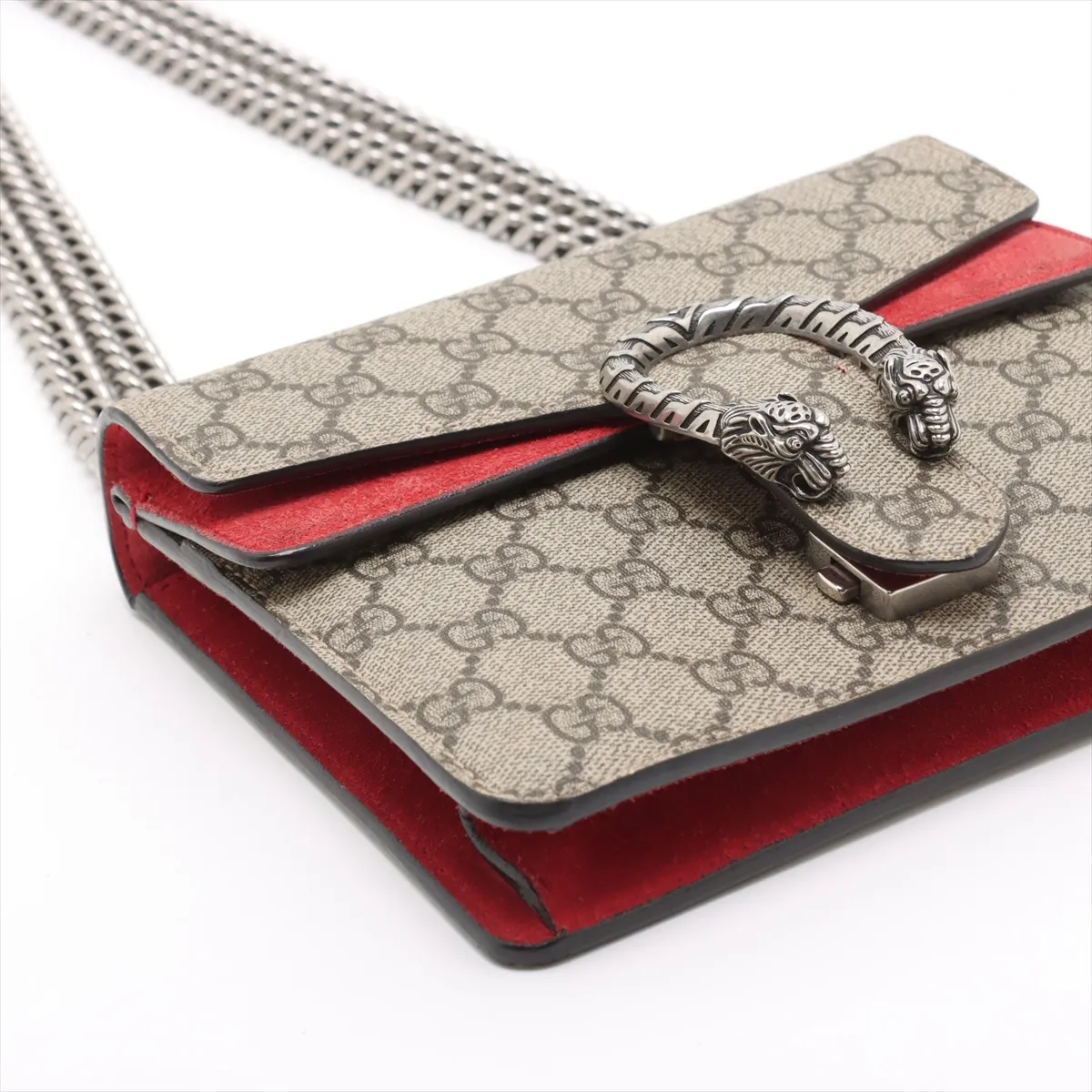 GG Supreme Dionysus PVC x Suede Chain Shoulder Bag Beige x Red 421970 — view 4