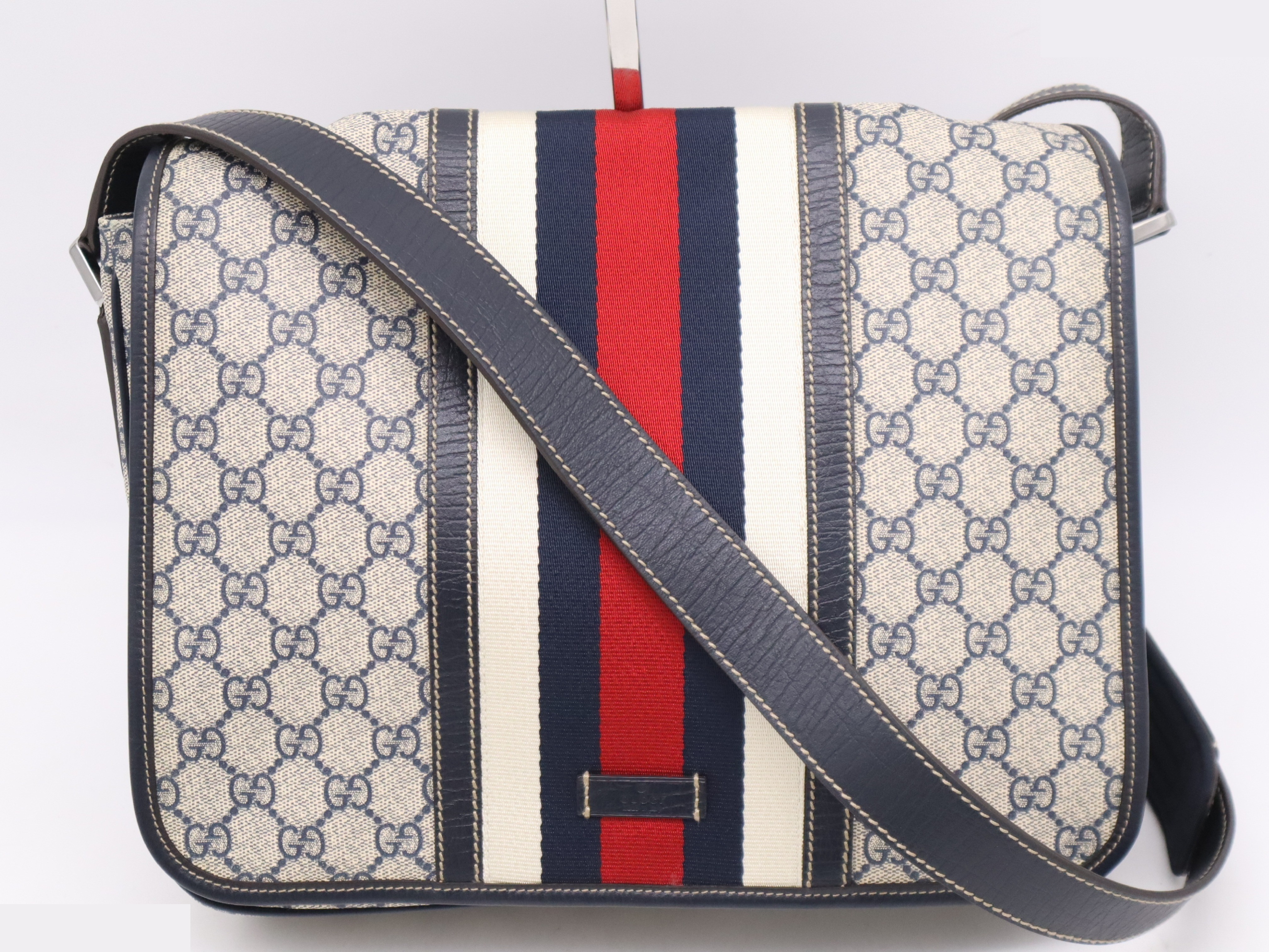 GG Supreme Sherry Line Shoulder Bag Beige Navy Red