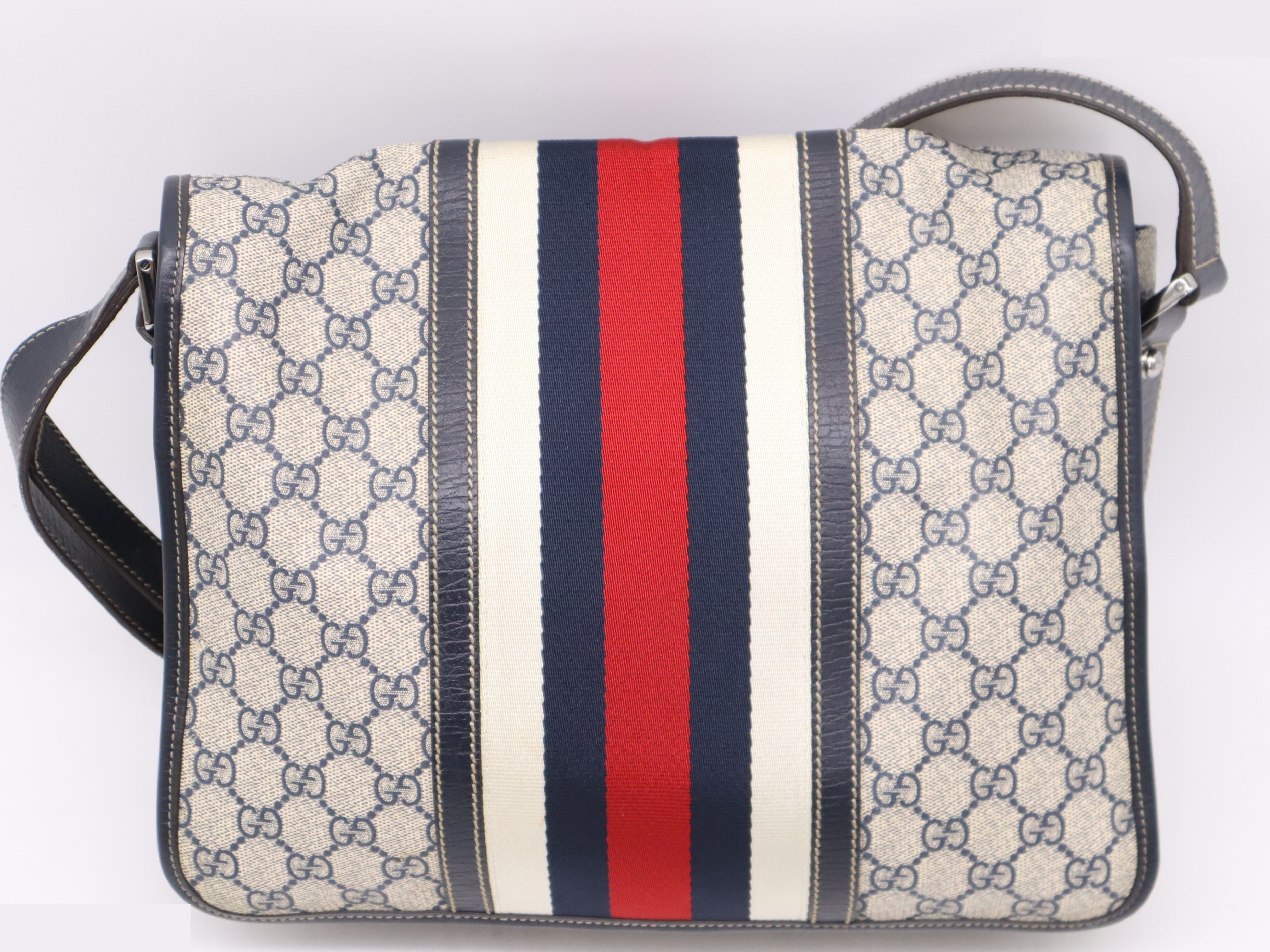 GG Supreme Sherry Line Shoulder Bag Beige Navy Red — view 2