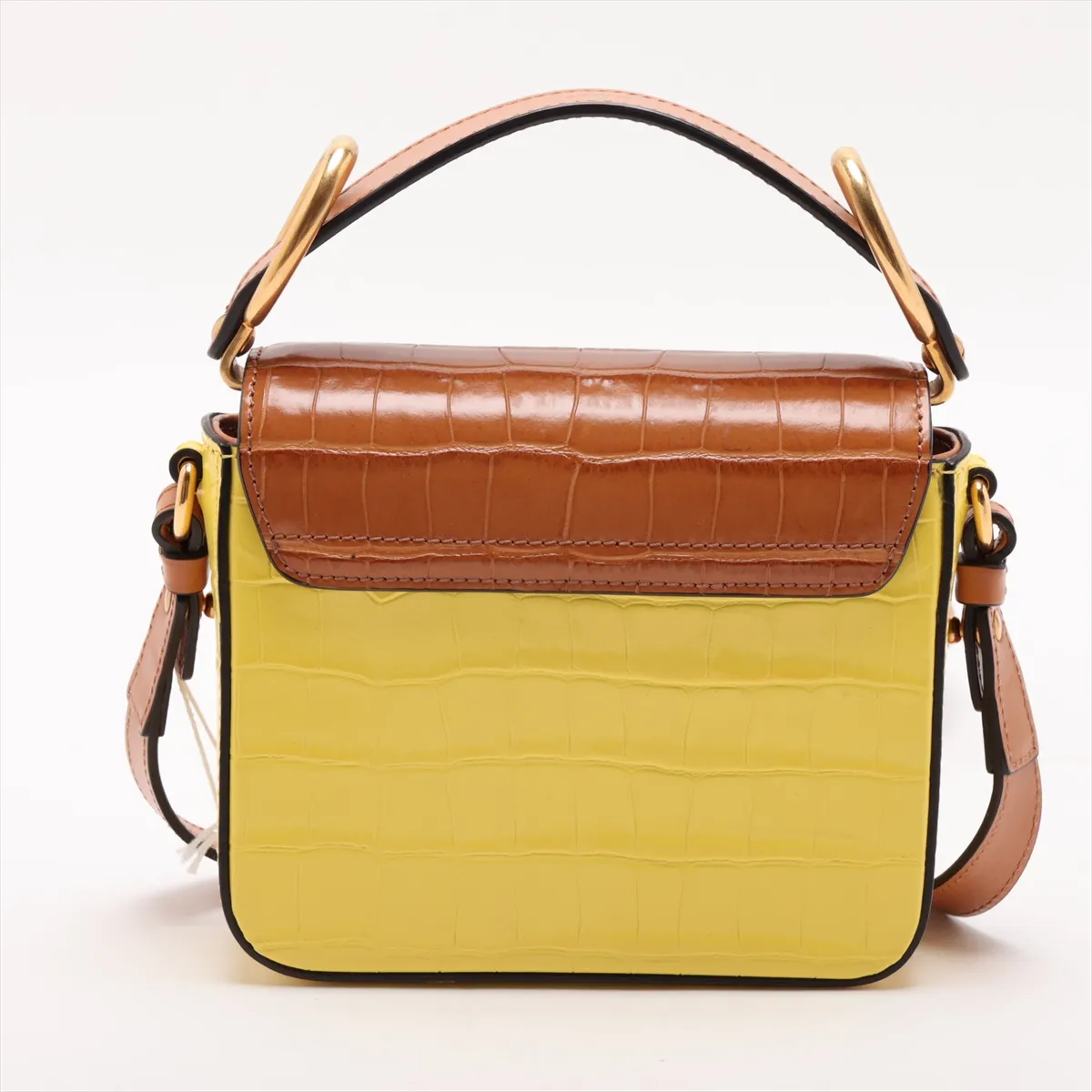 C Crocodile Embossed 2-Way Handbag Brown x Yellow — view 2