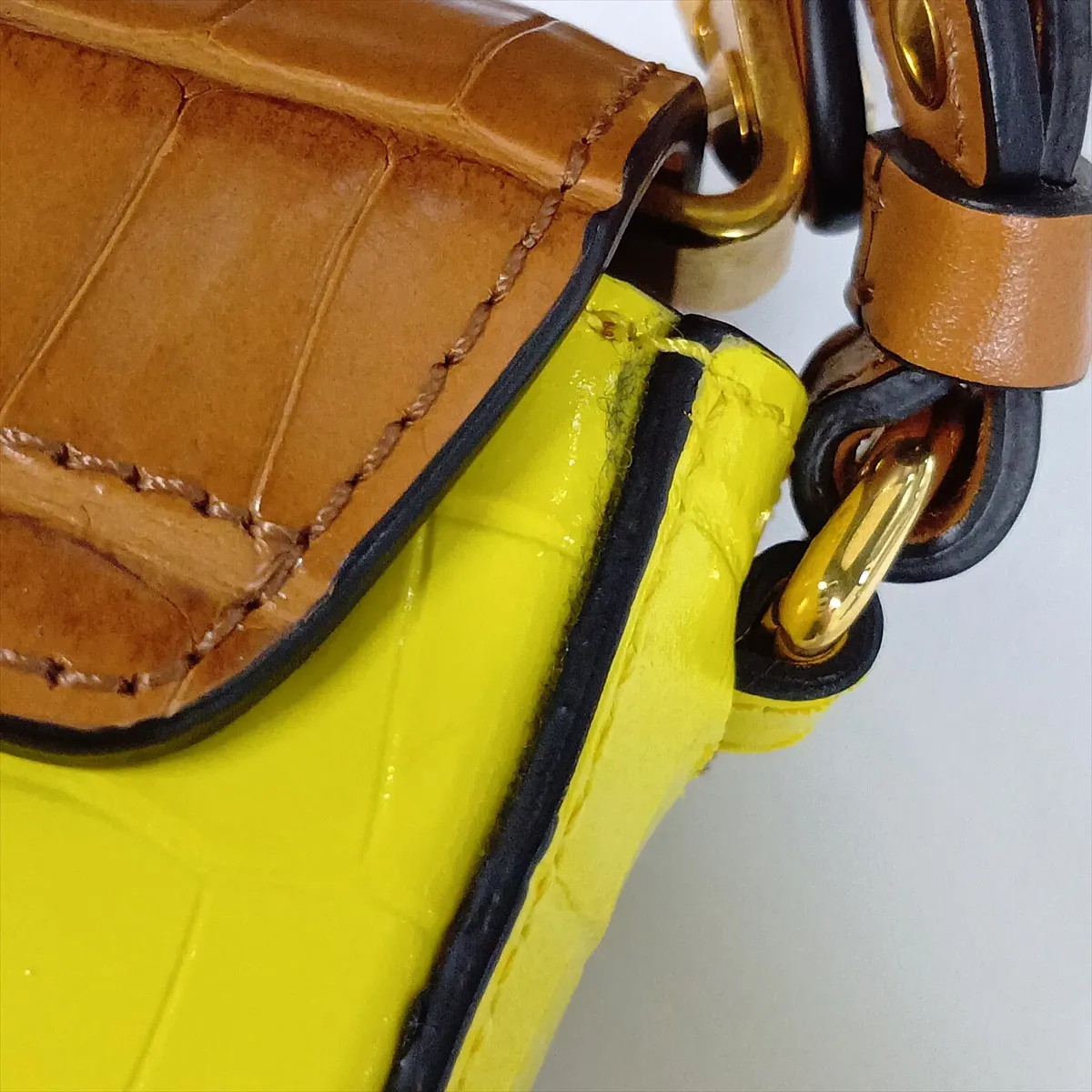 C Crocodile Embossed 2-Way Handbag Brown x Yellow — view 13