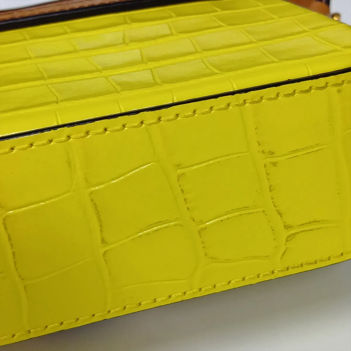 C Crocodile Embossed 2-Way Handbag Brown x Yellow — view 14