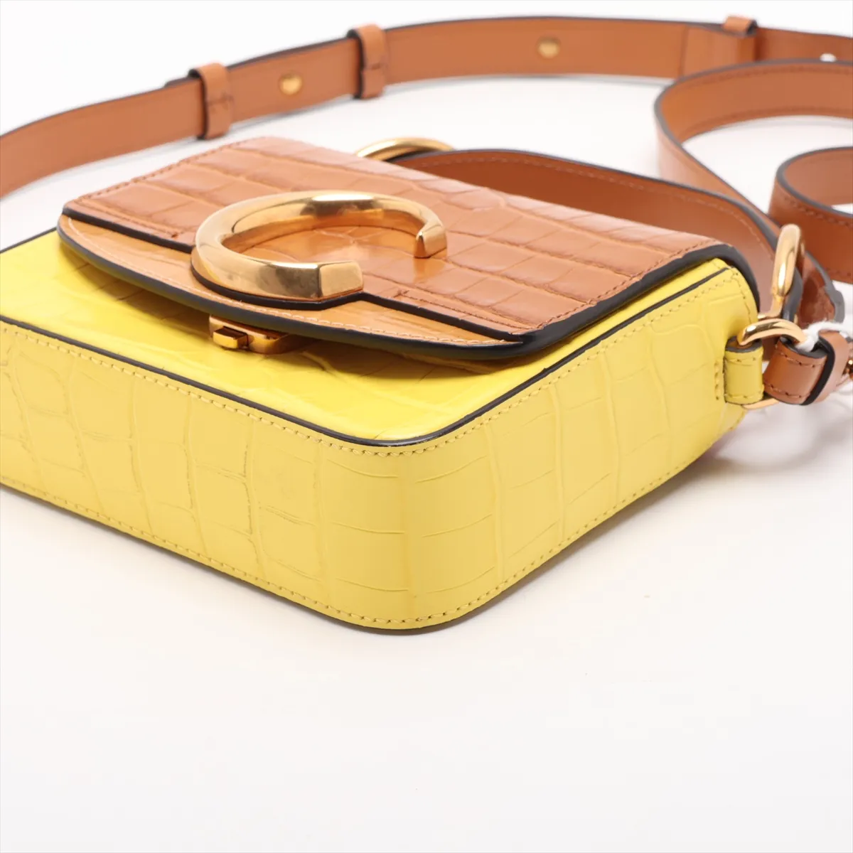 C Crocodile Embossed 2-Way Handbag Brown x Yellow — view 3