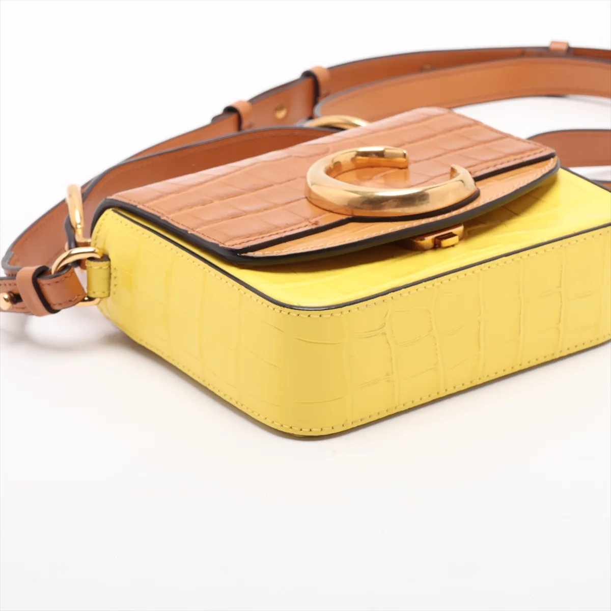 C Crocodile Embossed 2-Way Handbag Brown x Yellow — view 4