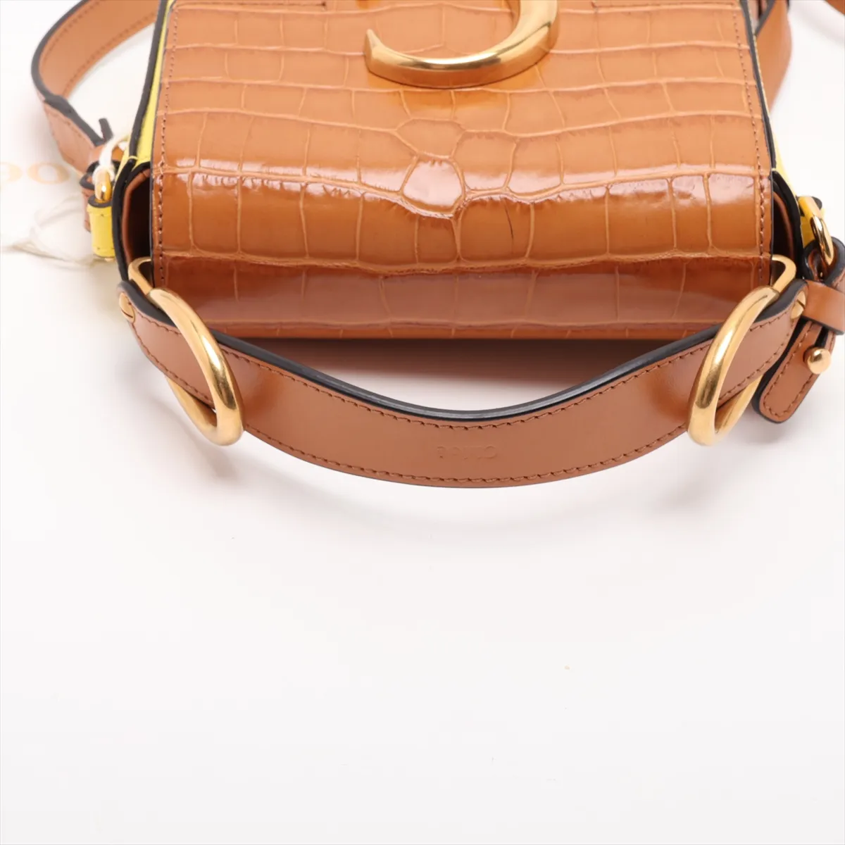 C Crocodile Embossed 2-Way Handbag Brown x Yellow — view 5