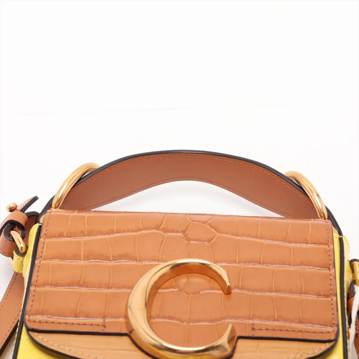 C Crocodile Embossed 2-Way Handbag Brown x Yellow — view 6
