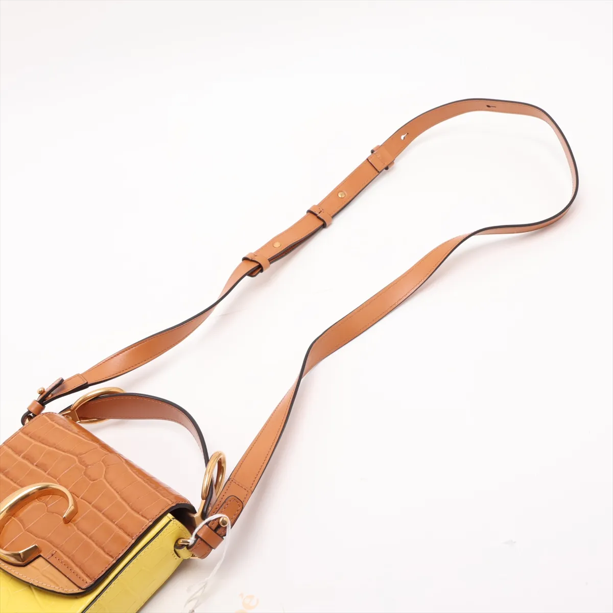 C Crocodile Embossed 2-Way Handbag Brown x Yellow — view 7