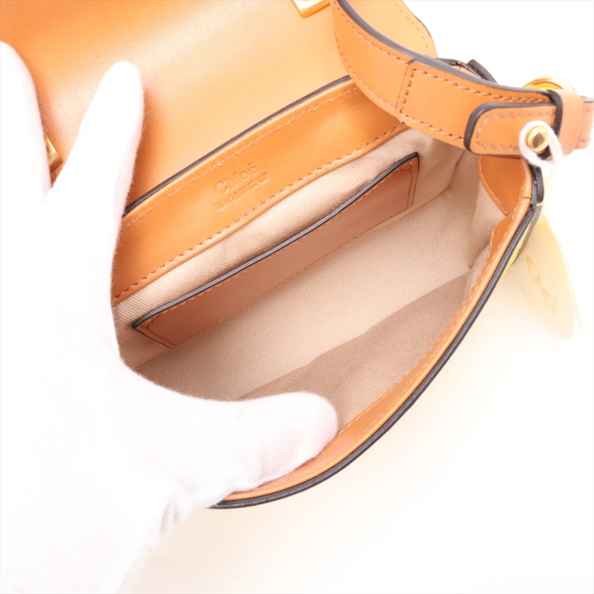 C Crocodile Embossed 2-Way Handbag Brown x Yellow — view 8