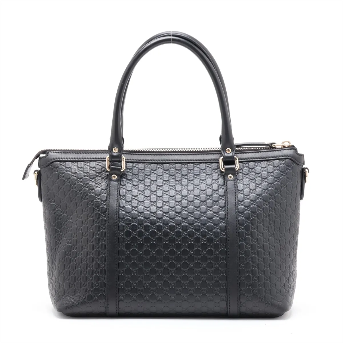 Microguccissima Leather 2-Way Handbag, Black, Outlet — view 2