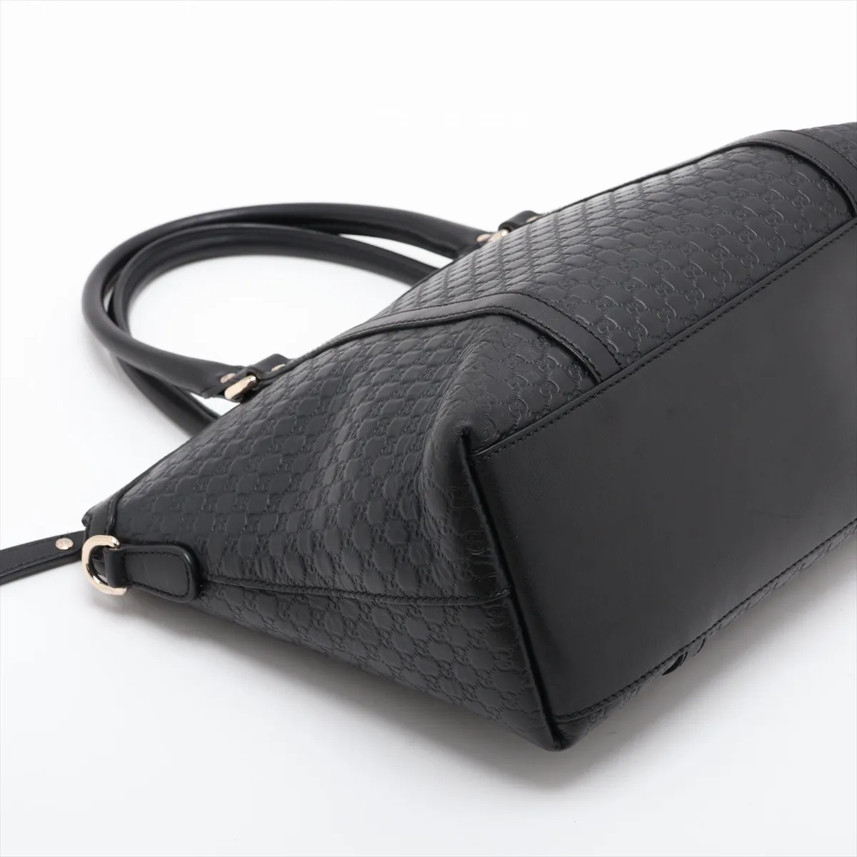 Microguccissima Leather 2-Way Handbag, Black, Outlet — view 4