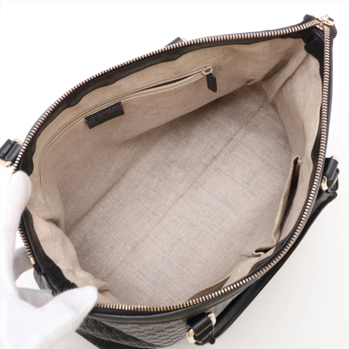 Microguccissima Leather 2-Way Handbag, Black, Outlet — view 8