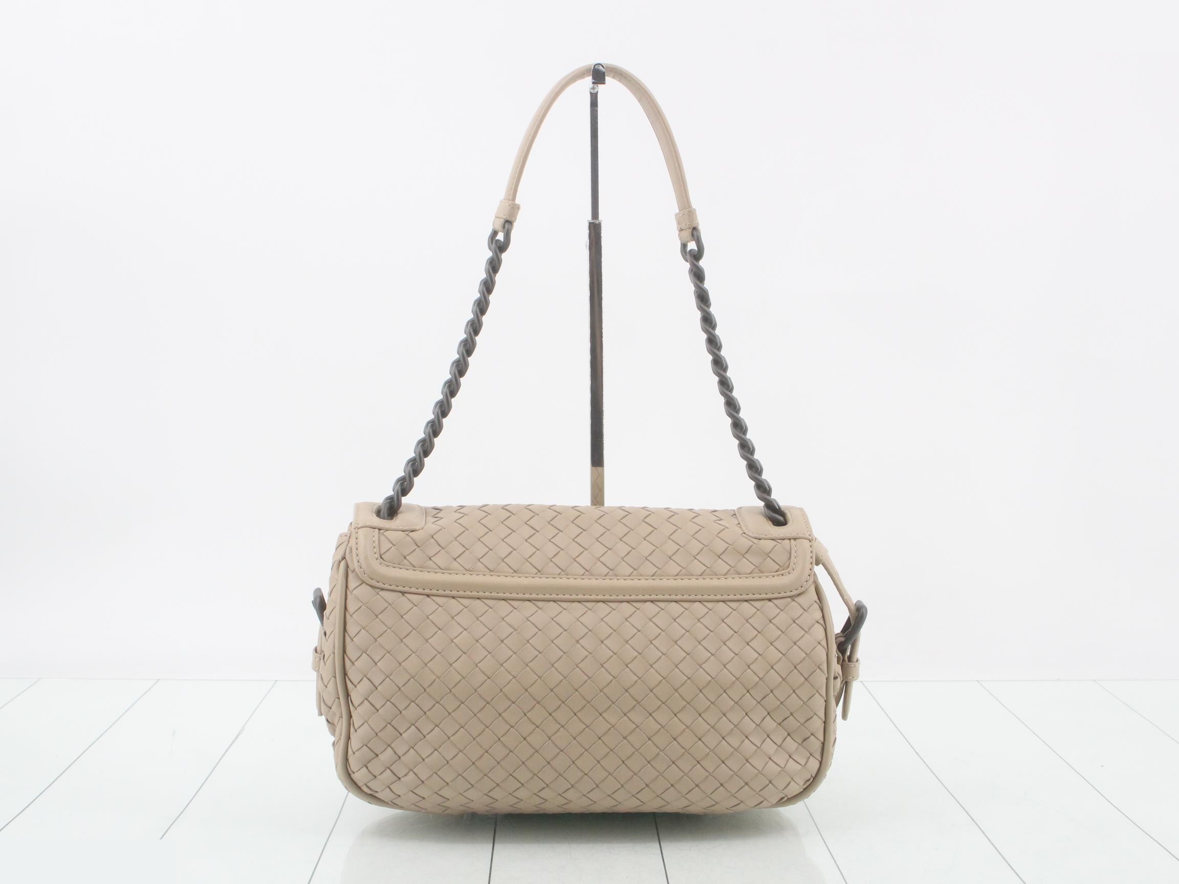 Intrecciato Shoulder Bag, Leather, Beige — view 2