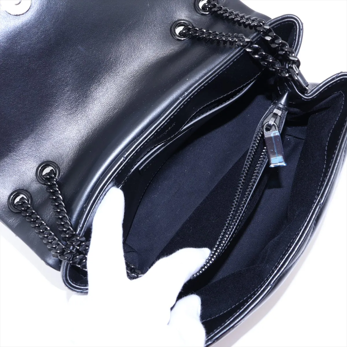 Loulou Leather Chain Shoulder Bag, Black, 494699 — view 8