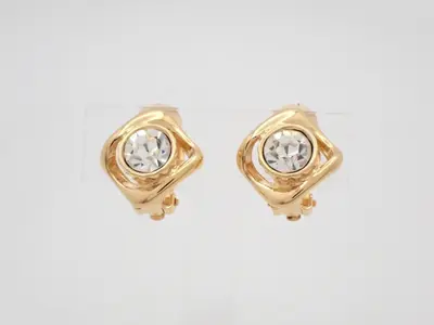 Earrings with rhinestones, gold-plated (GP) finish.