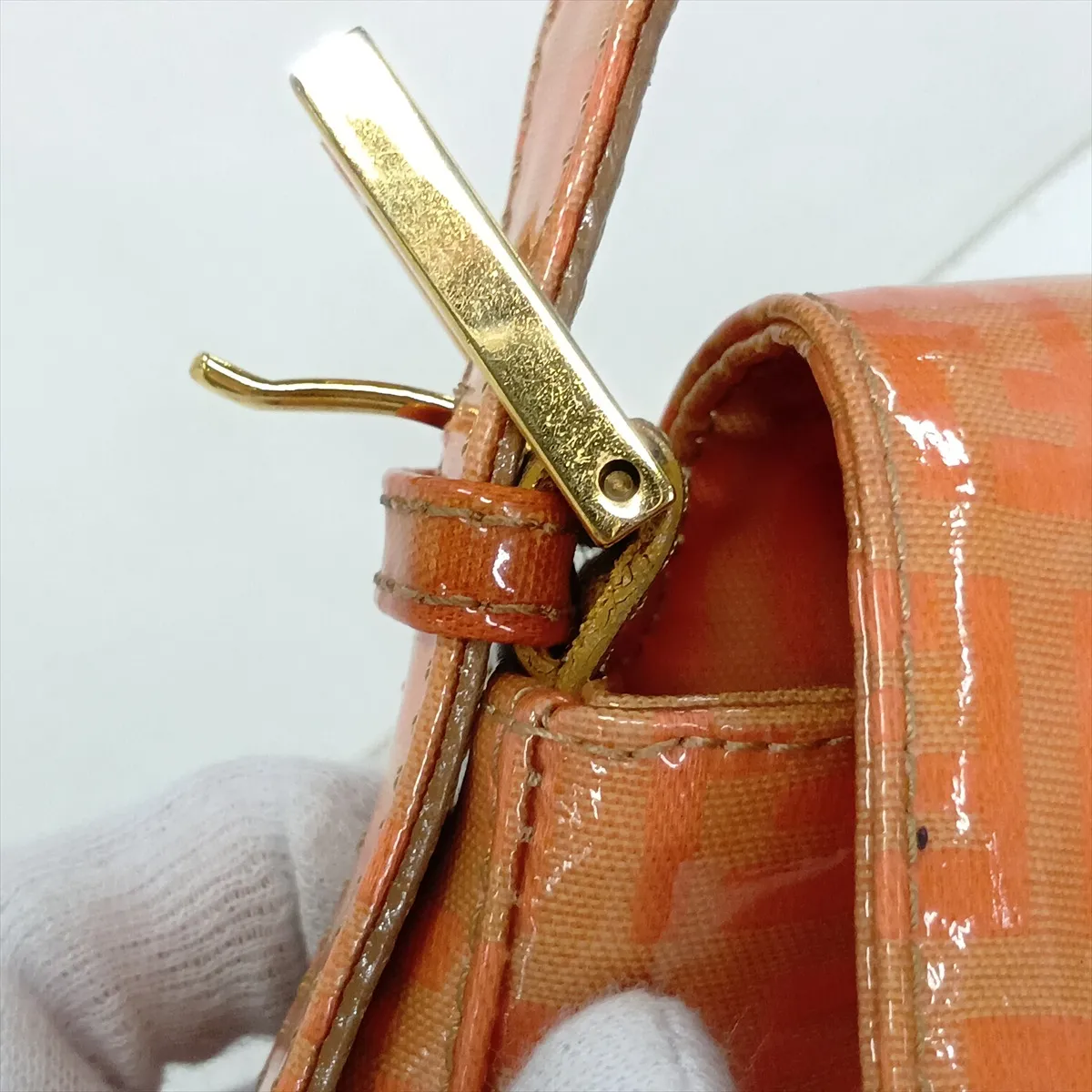 Zucchino Mamma Bucket Coated Canvas x Leather Shoulder Bag, Orange, 26424 — view 11
