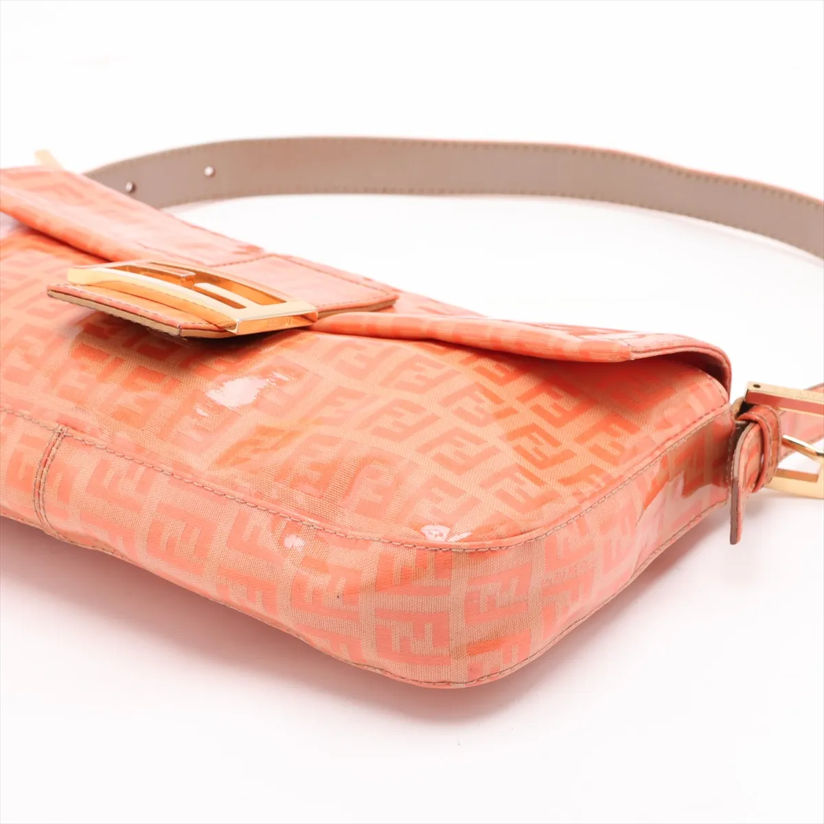 Zucchino Mamma Bucket Coated Canvas x Leather Shoulder Bag, Orange, 26424 — view 3