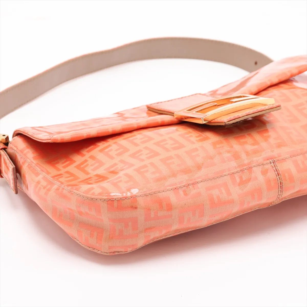 Zucchino Mamma Bucket Coated Canvas x Leather Shoulder Bag, Orange, 26424 — view 4