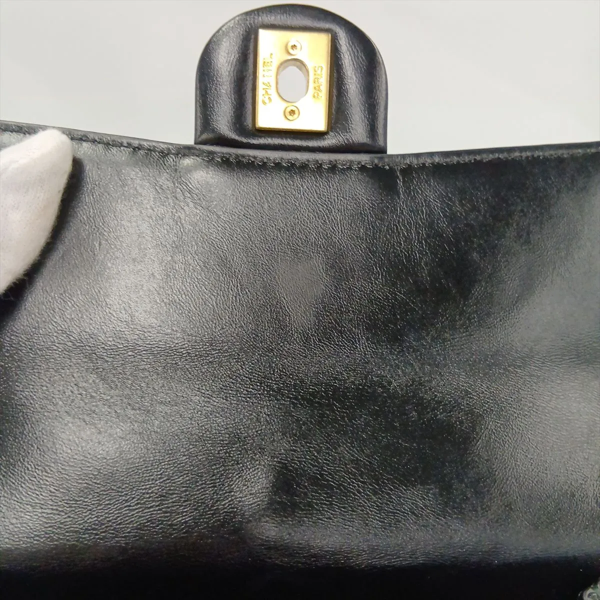 Matelassé Leather Chain Shoulder Bag, Black with Gold Hardware, CK2H6EEK, Random Plate — view 11