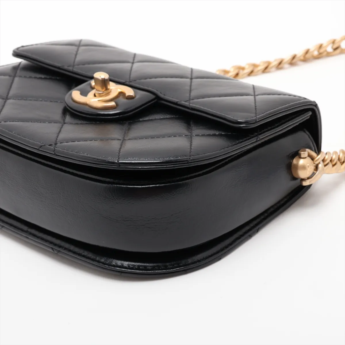 Matelassé Leather Chain Shoulder Bag, Black with Gold Hardware, CK2H6EEK, Random Plate — view 3