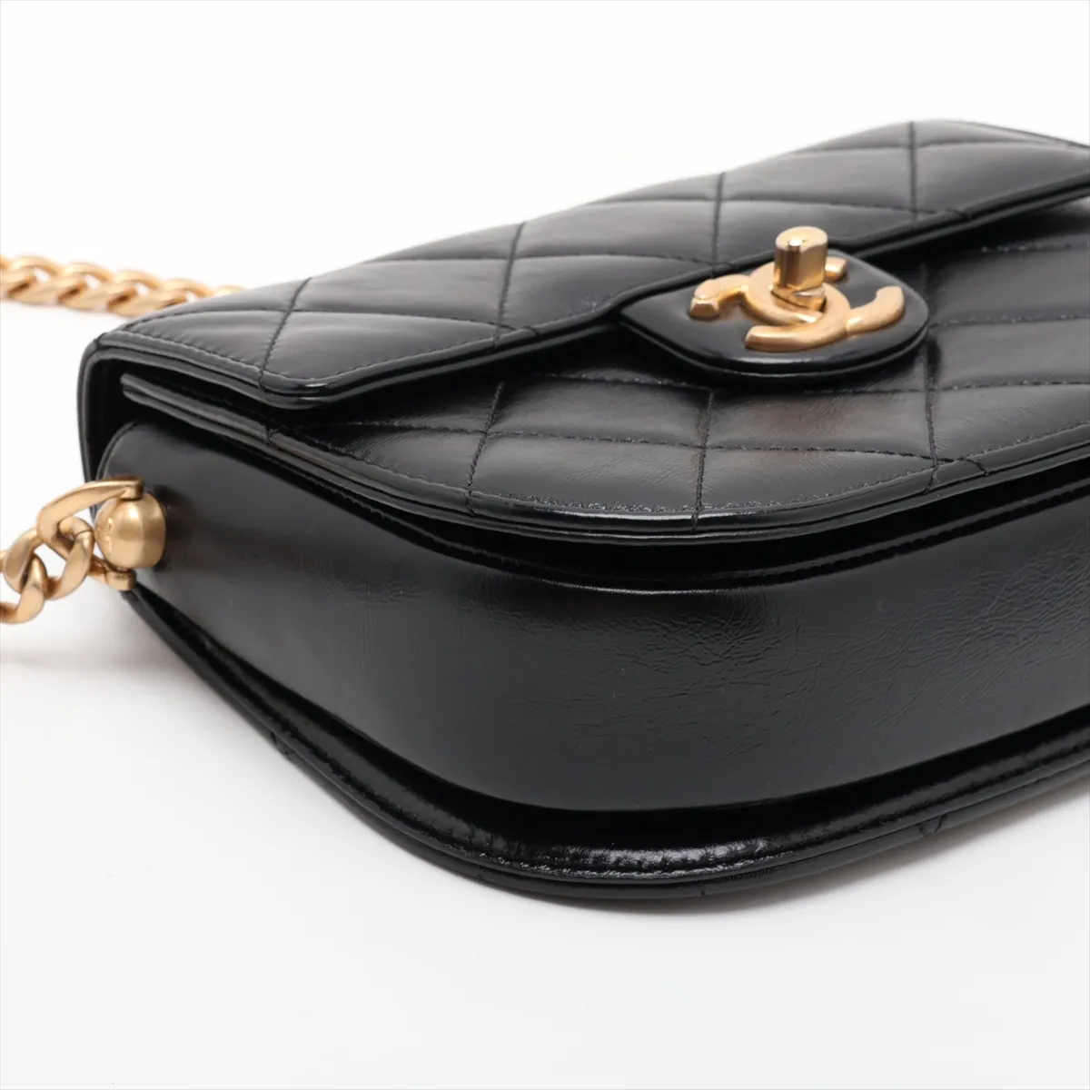 Matelassé Leather Chain Shoulder Bag, Black with Gold Hardware, CK2H6EEK, Random Plate — view 4
