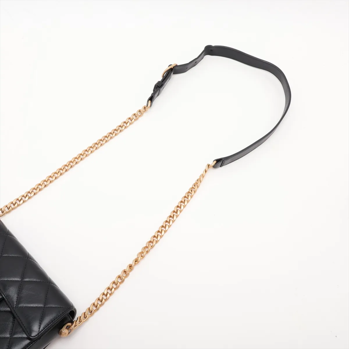 Matelassé Leather Chain Shoulder Bag, Black with Gold Hardware, CK2H6EEK, Random Plate — view 5