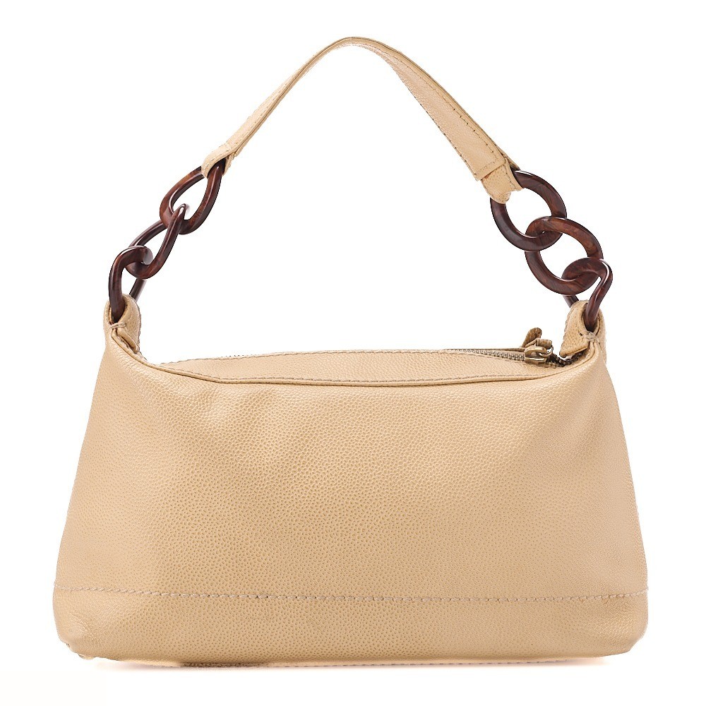 Caviar leather handbag with Coco Mark wood pattern, beige, gold hardware, serial number 7. — view 2