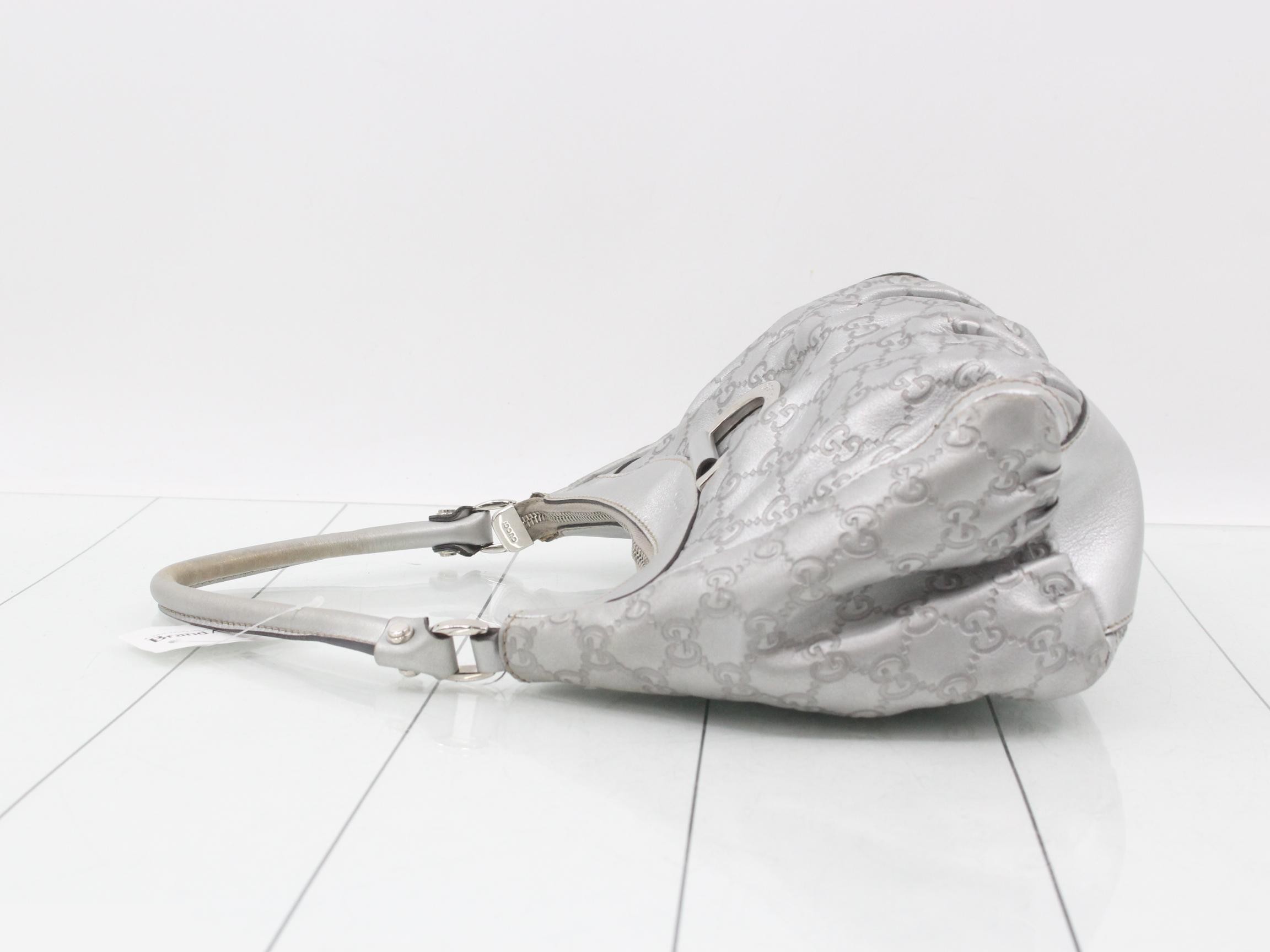 190525 Leather Guccissima Abbey One-Shoulder Bag, Silver — view 4