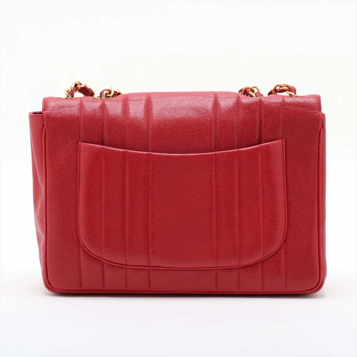 Mademoiselle Caviar Skin Single Flap Double Chain Bag, Red with Gold Hardware — view 2