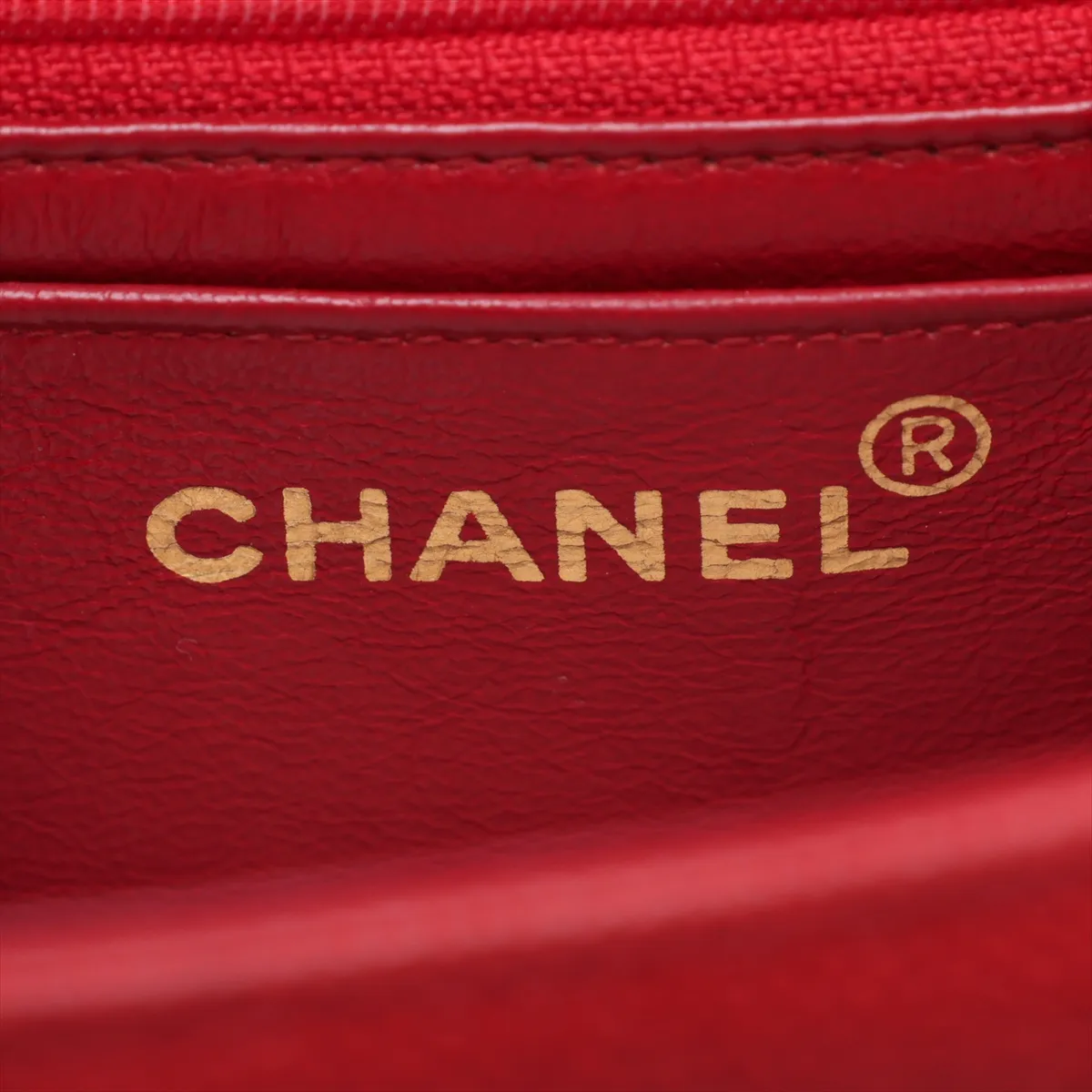 Mademoiselle Caviar Skin Single Flap Double Chain Bag, Red with Gold Hardware — view 11