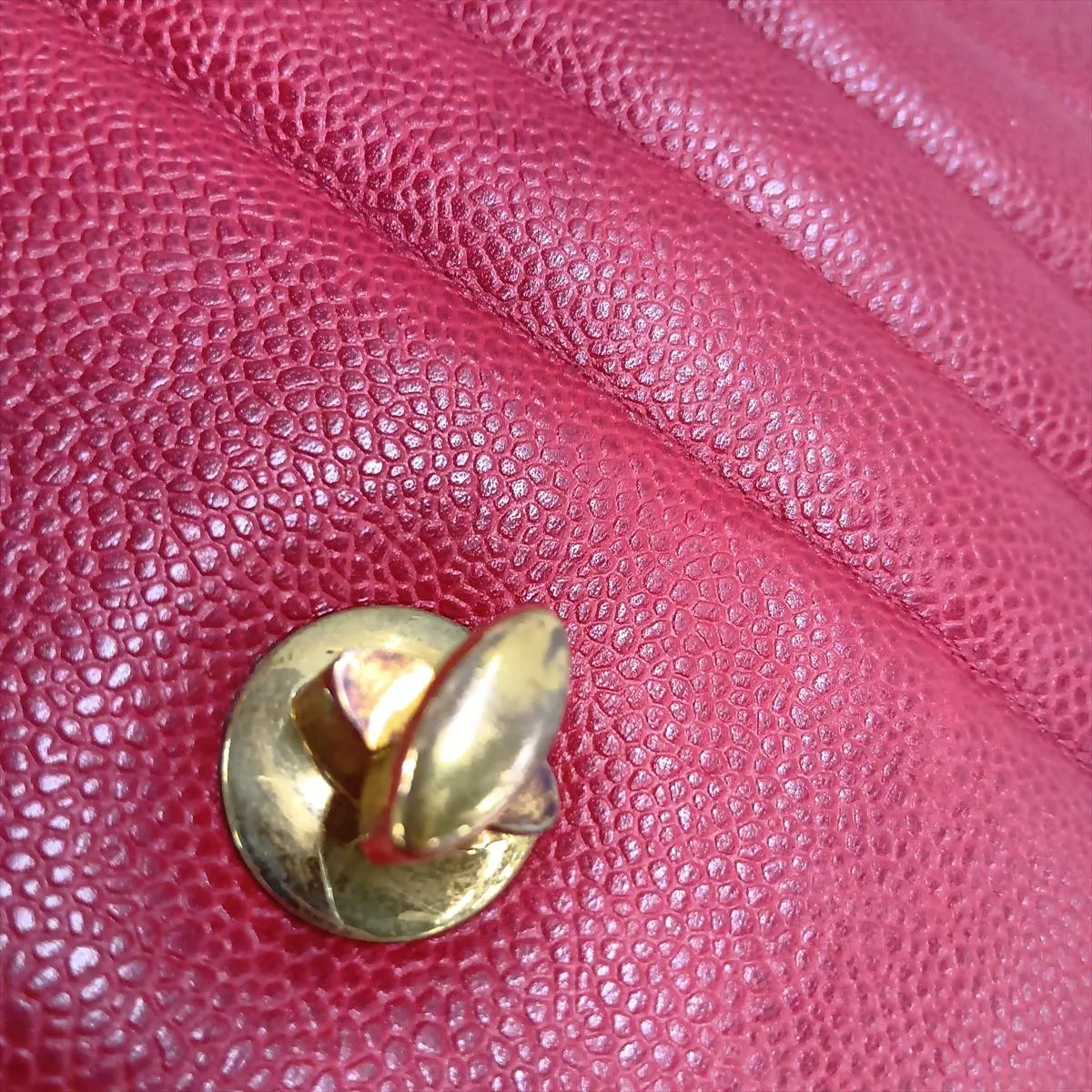 Mademoiselle Caviar Skin Single Flap Double Chain Bag, Red with Gold Hardware — view 14