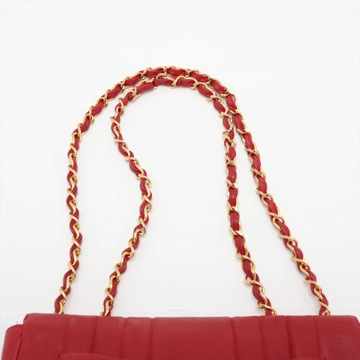Mademoiselle Caviar Skin Single Flap Double Chain Bag, Red with Gold Hardware — view 6