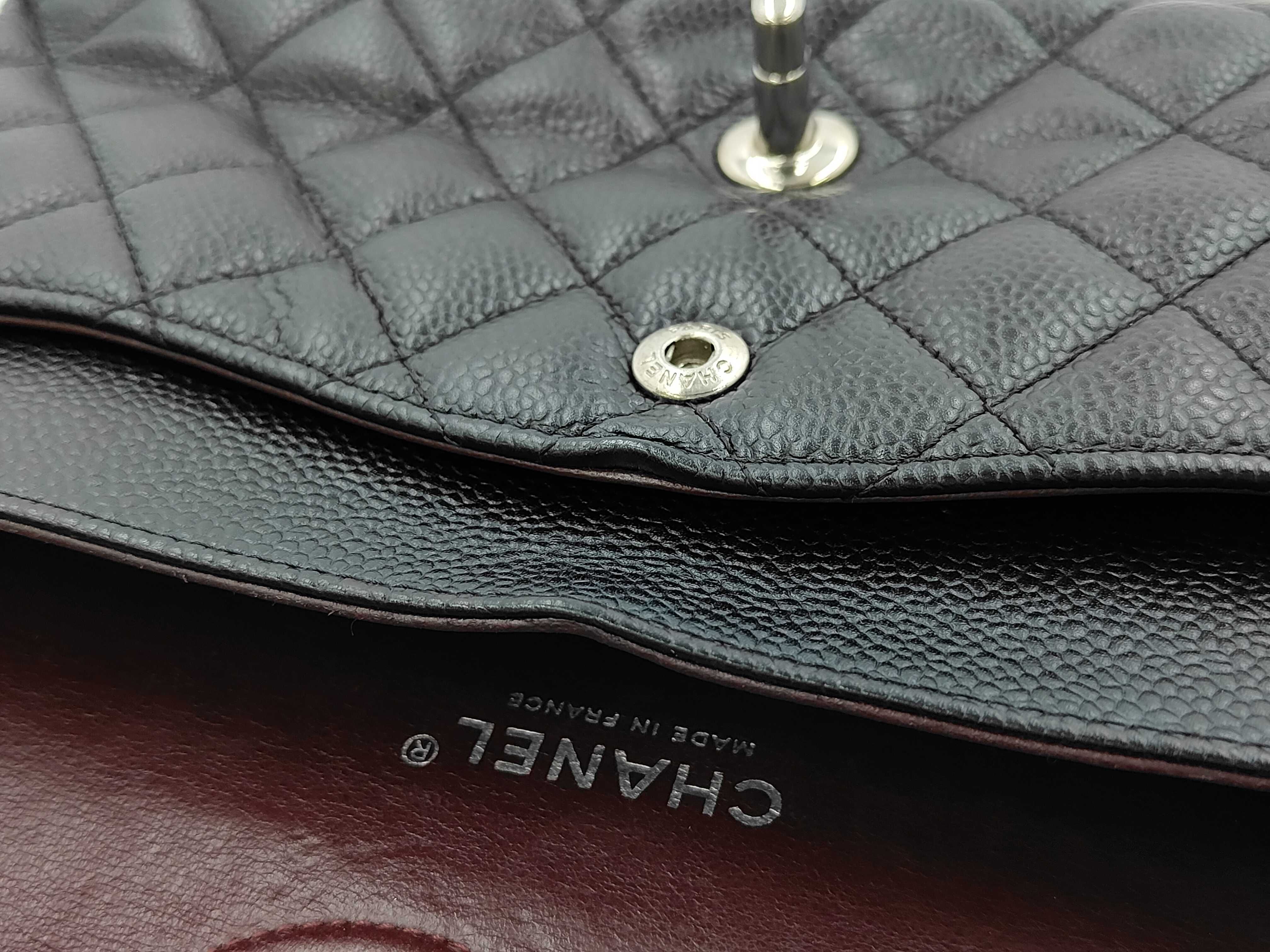 Matelassé 25 Double Flap Chain Shoulder Bag, Caviar Leather, Black Shoulder Bag — view 12