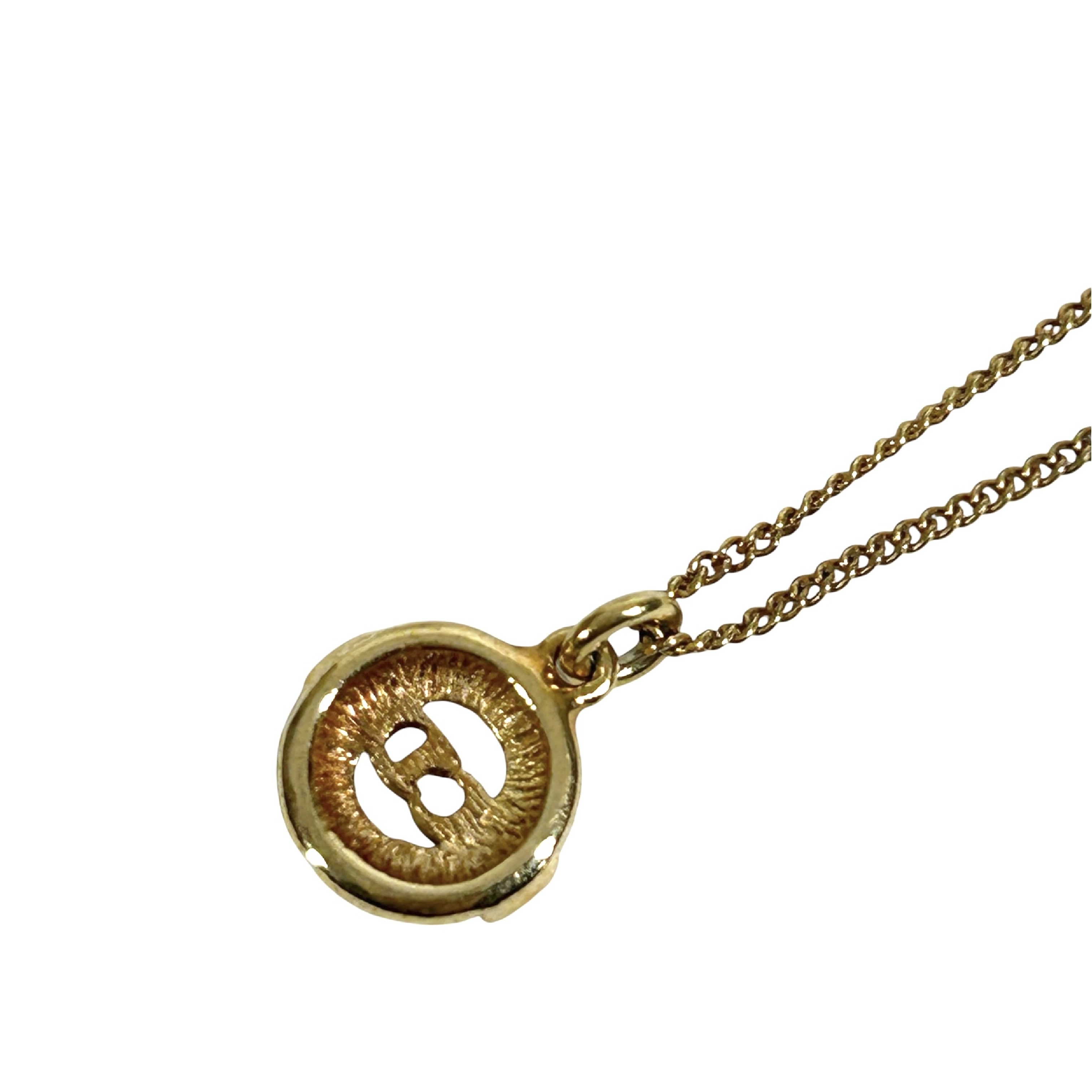 CD logo rhinestone circle round necklace, 44cm total length, 1cm pendant width, gold-toned. — view 3