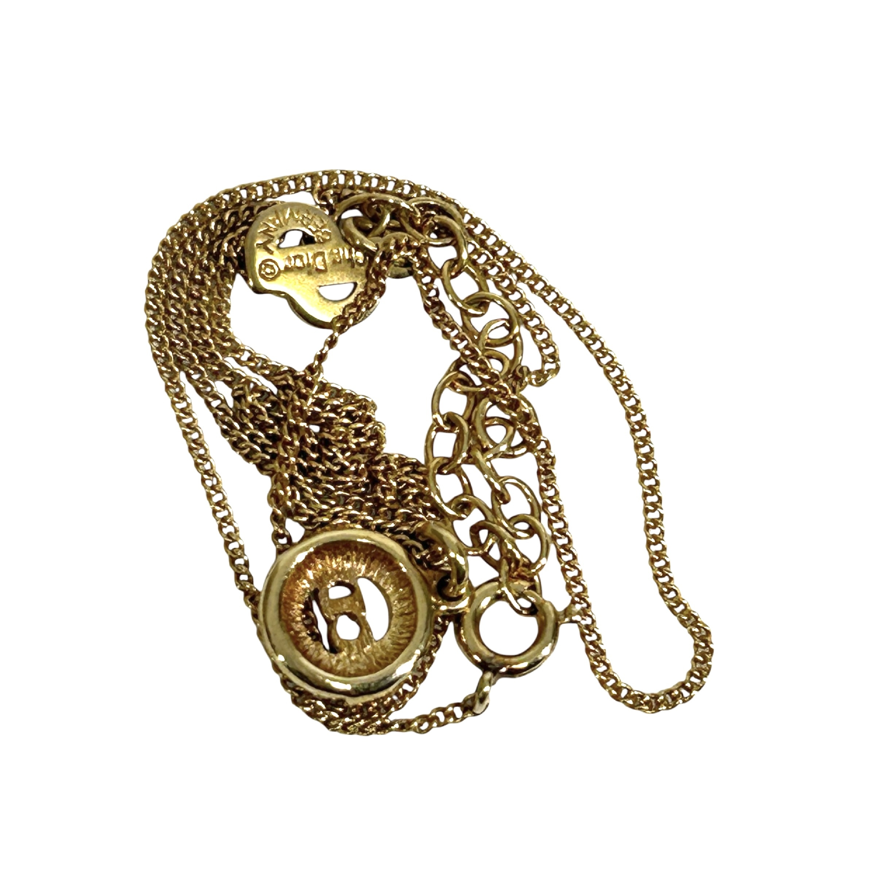 CD logo rhinestone circle round necklace, 44cm total length, 1cm pendant width, gold-toned. — view 4
