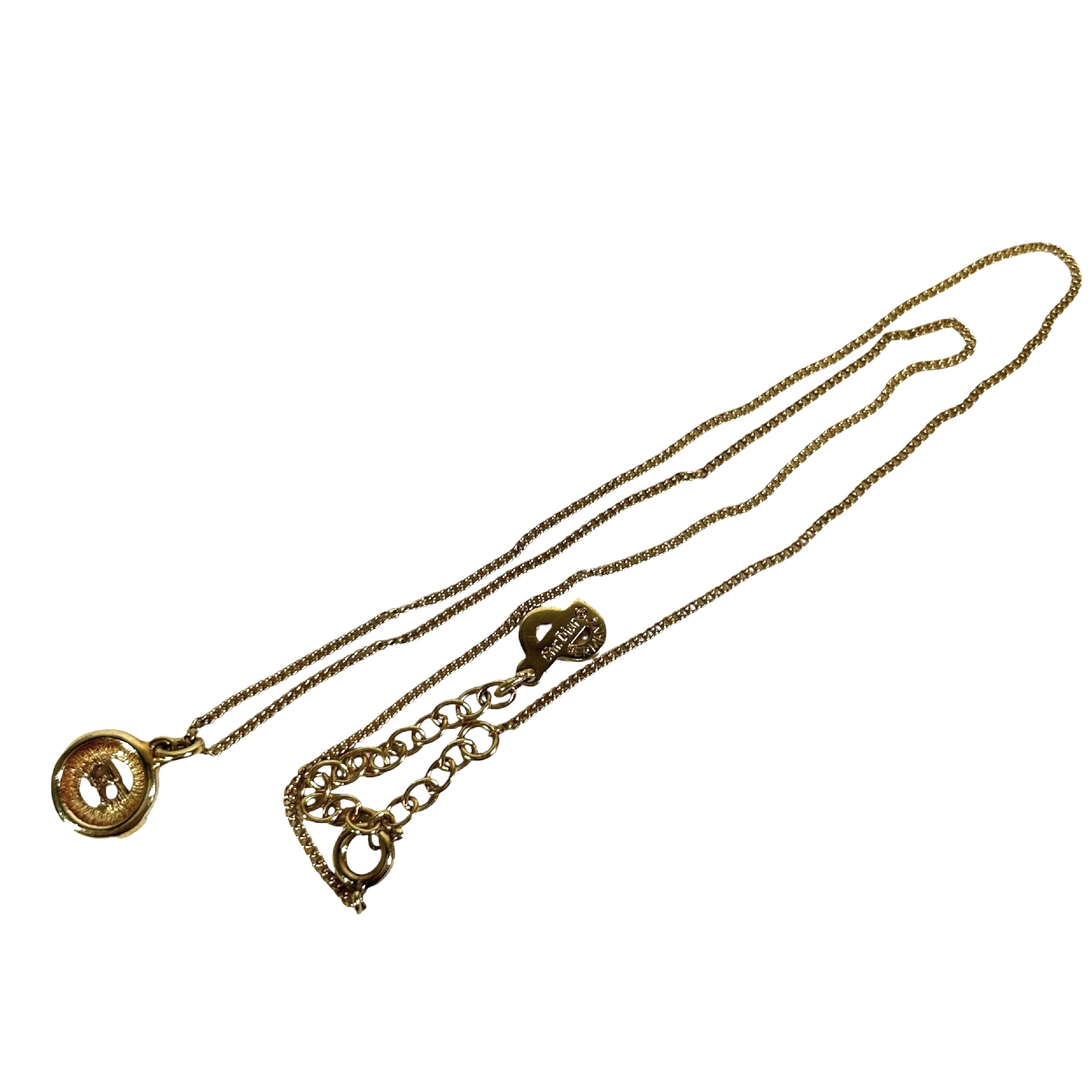 CD logo rhinestone circle round necklace, 44cm total length, 1cm pendant width, gold-toned. — view 6