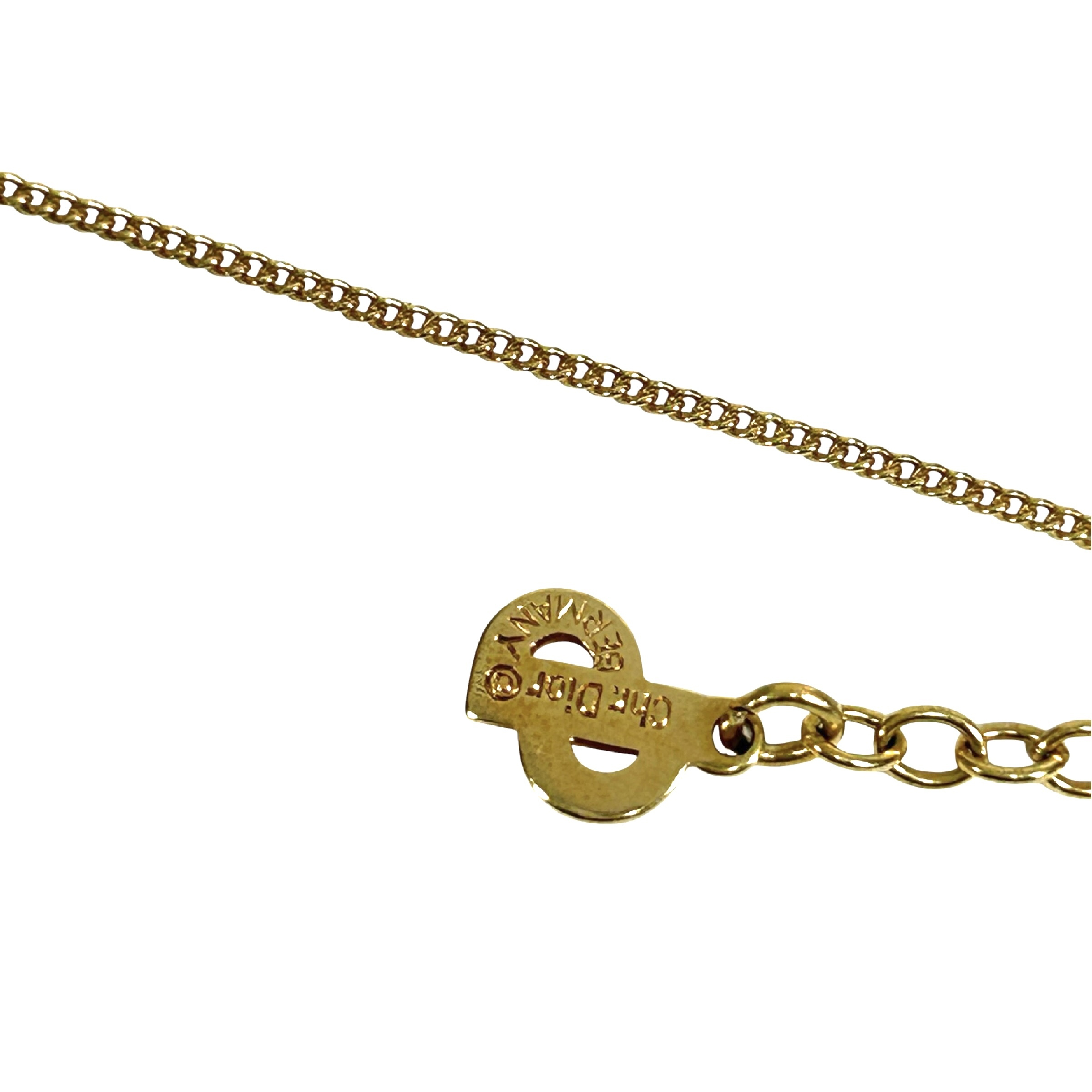 CD logo rhinestone circle round necklace, 44cm total length, 1cm pendant width, gold-toned. — view 9