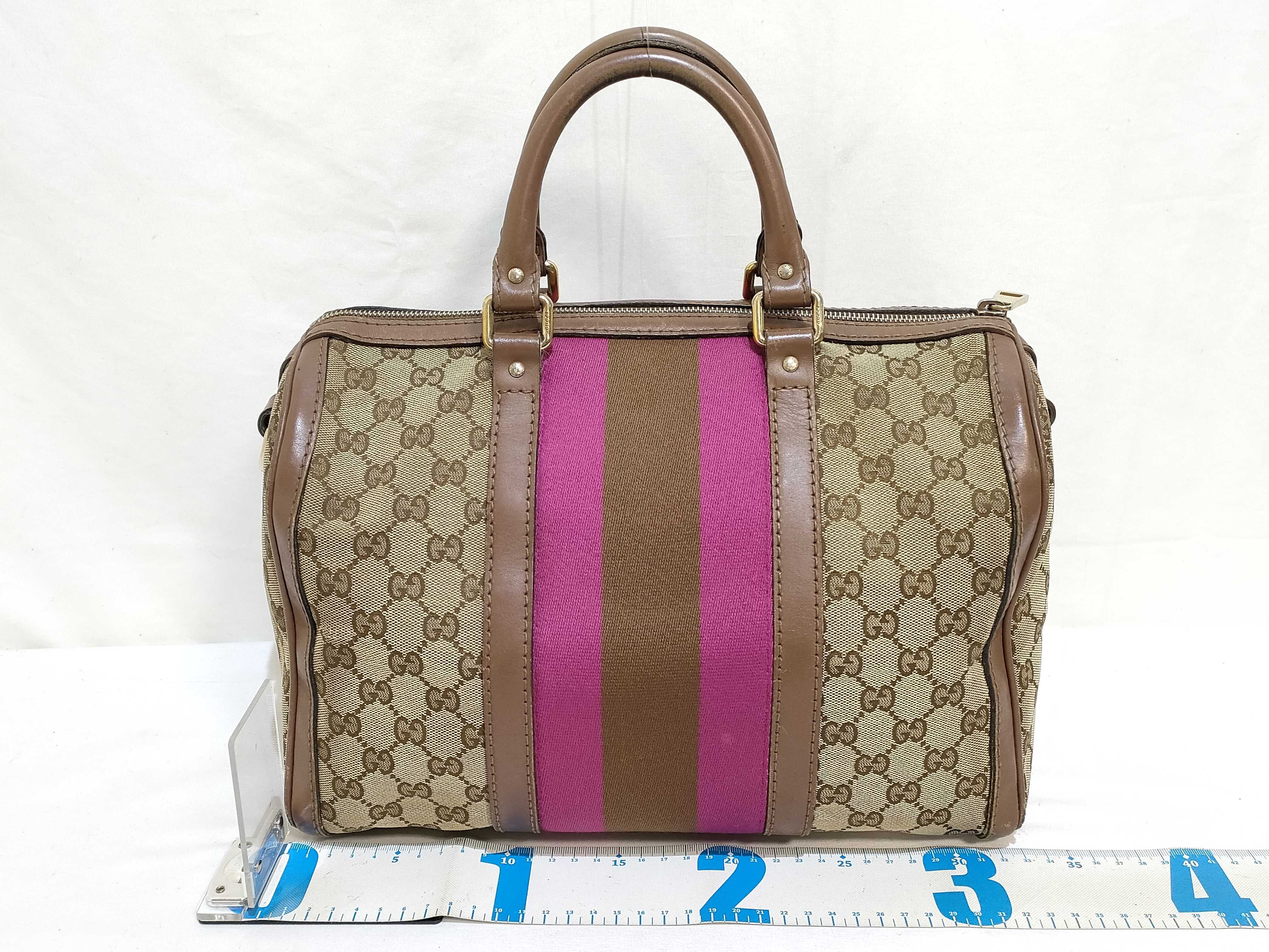 GG Canvas Boston Bag (247205 525040) - Brown and Pink Canvas Handbag — view 2