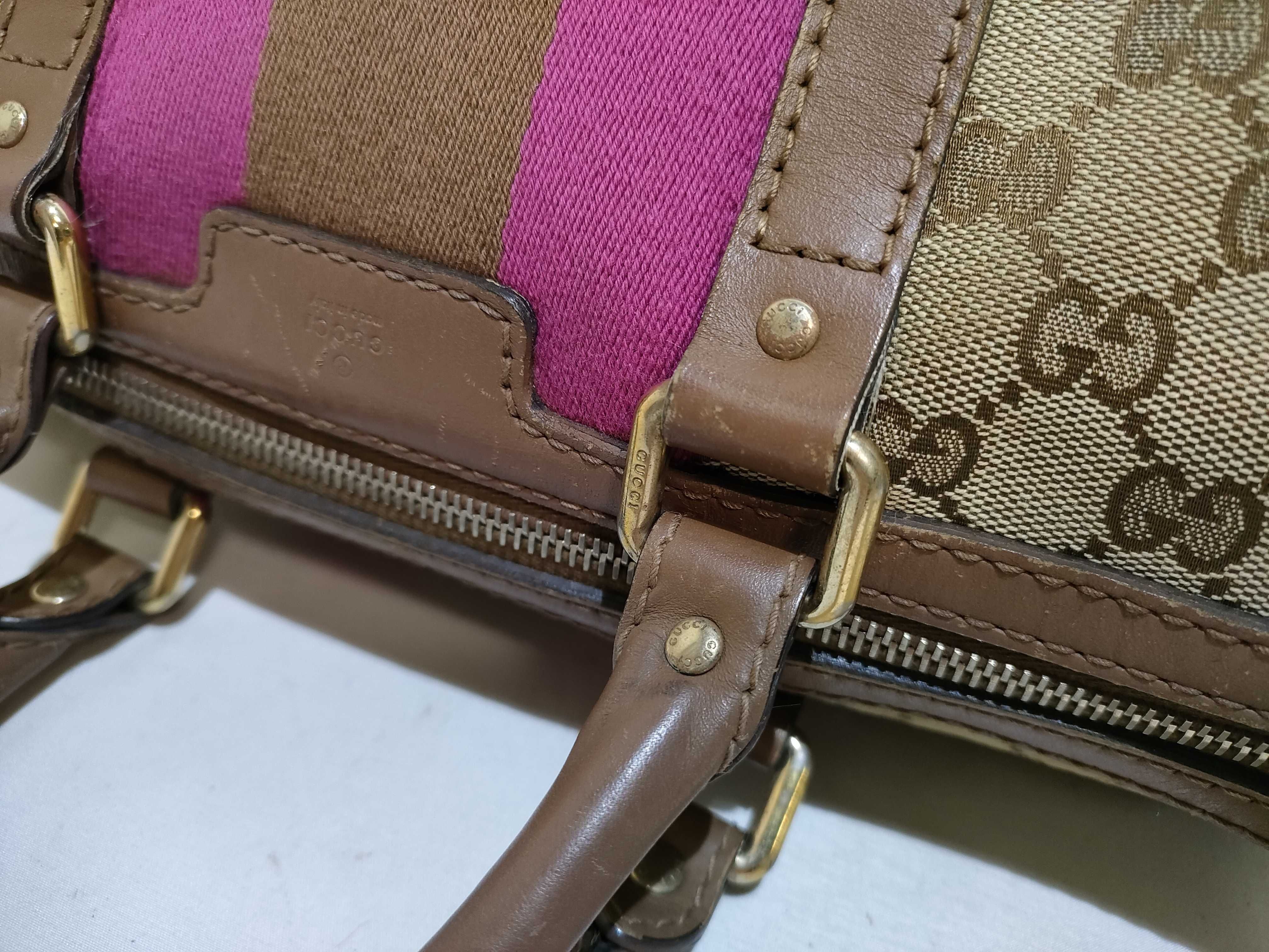 GG Canvas Boston Bag (247205 525040) - Brown and Pink Canvas Handbag — view 5