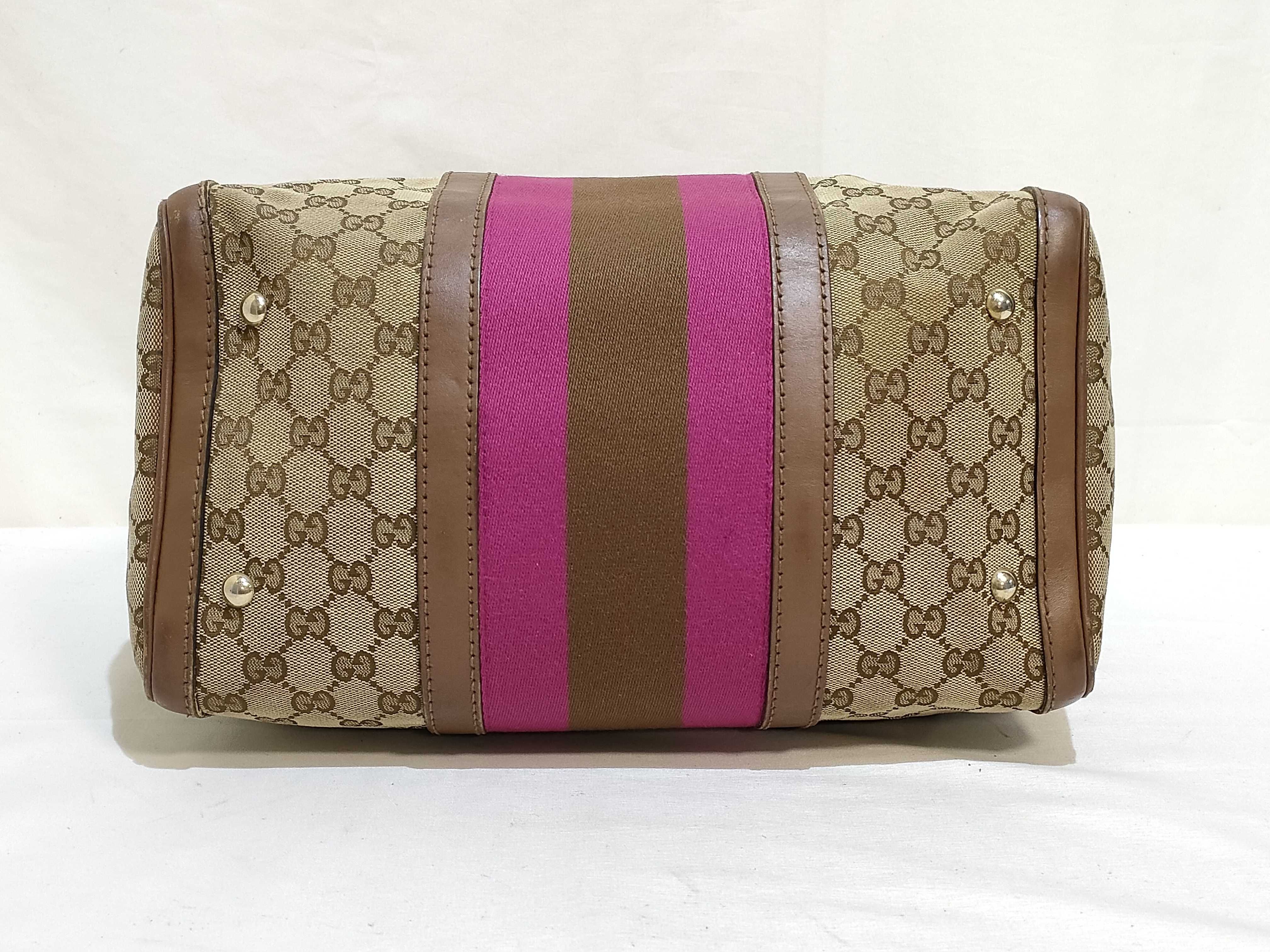 GG Canvas Boston Bag (247205 525040) - Brown and Pink Canvas Handbag — view 7
