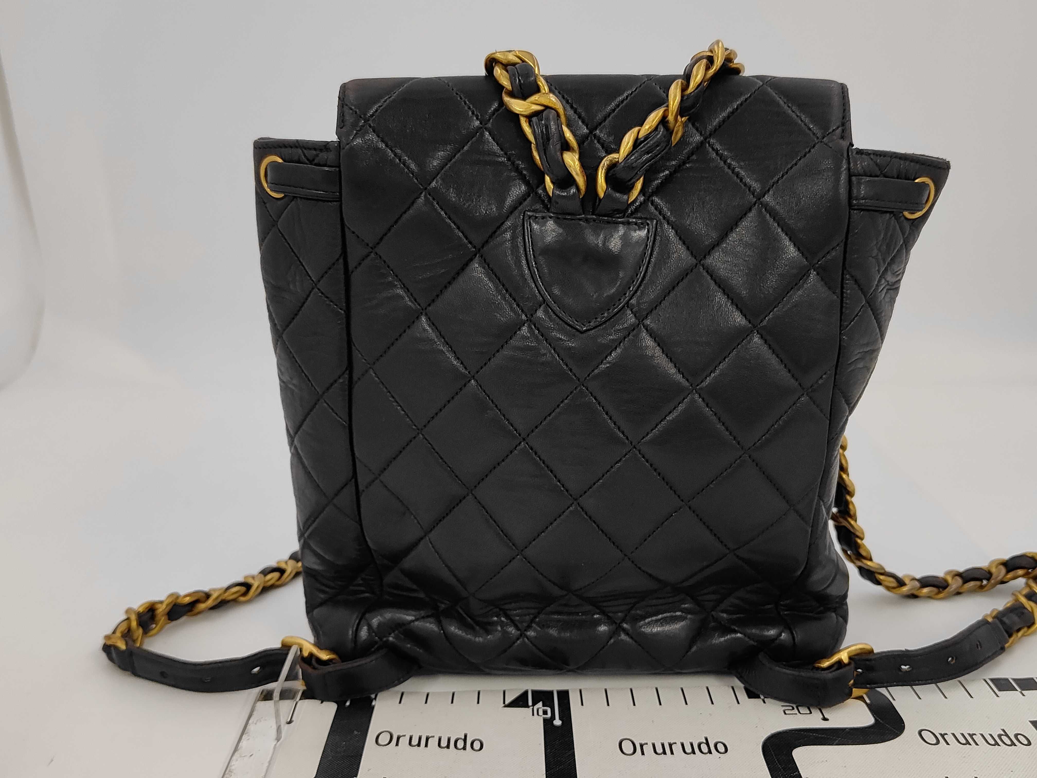 Matelassé Turnlock Backpack, Black with Gold Hardware, Series 3, Chain — view 2