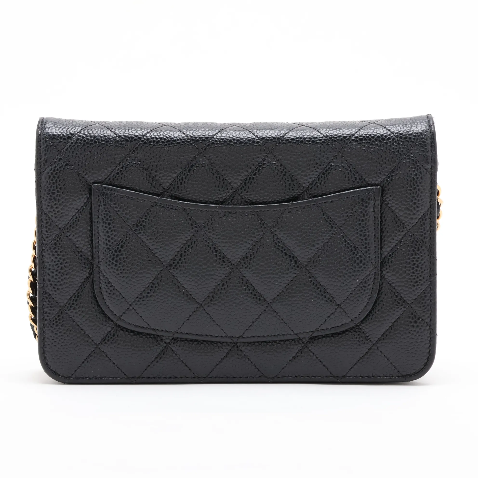 Matelassé Caviar Skin Chain Shoulder Bag, Black with Gold Hardware, GTJAH8P6, Random Plate, AP0250 — view 2