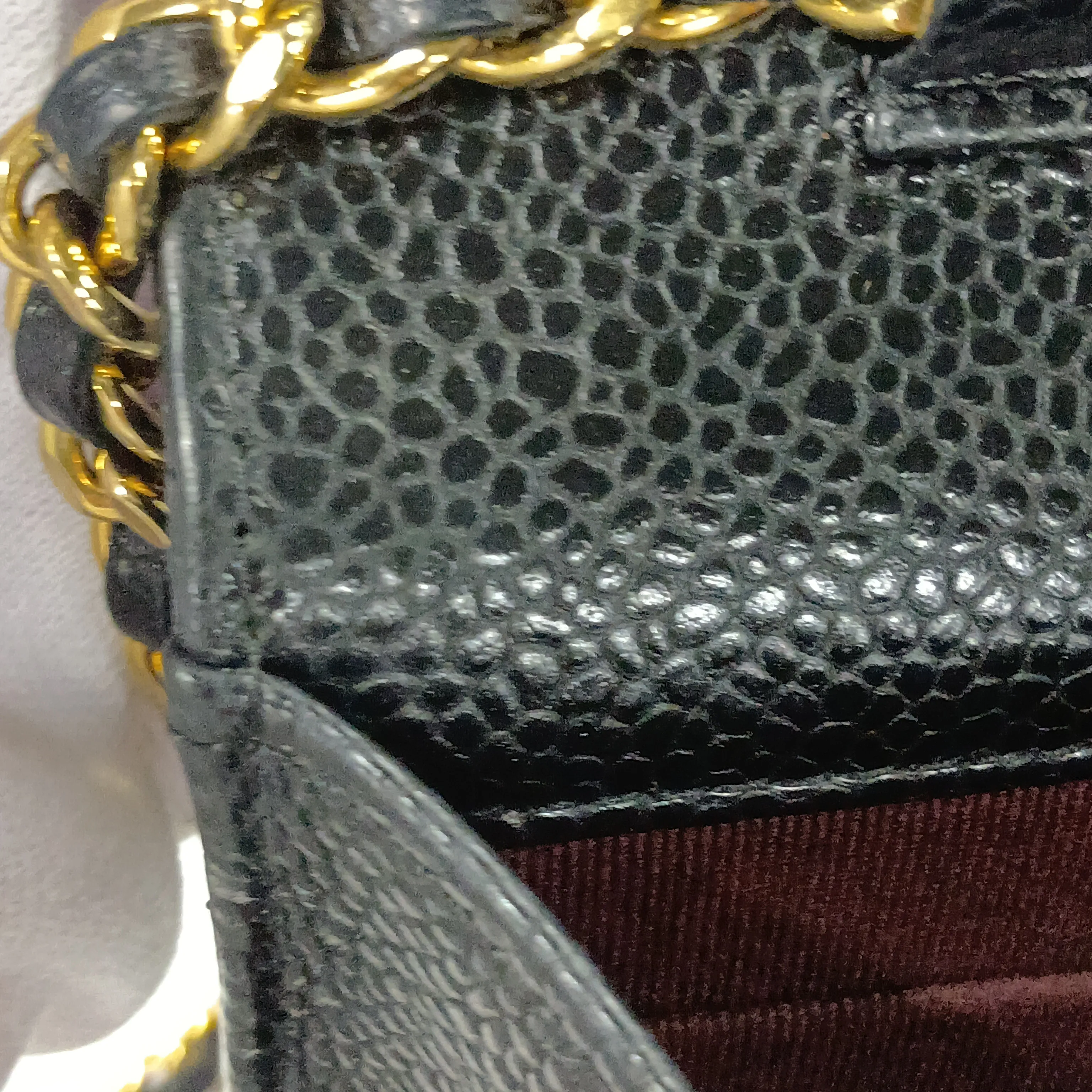 Matelassé Caviar Skin Chain Shoulder Bag, Black with Gold Hardware, GTJAH8P6, Random Plate, AP0250 — view 13