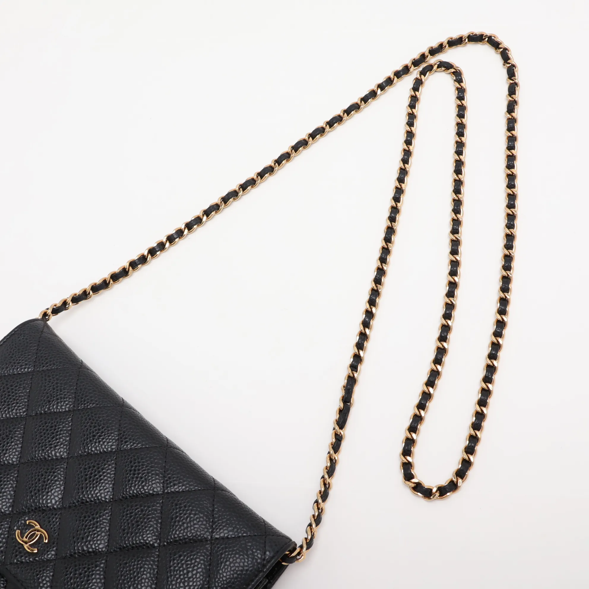 Matelassé Caviar Skin Chain Shoulder Bag, Black with Gold Hardware, GTJAH8P6, Random Plate, AP0250 — view 5