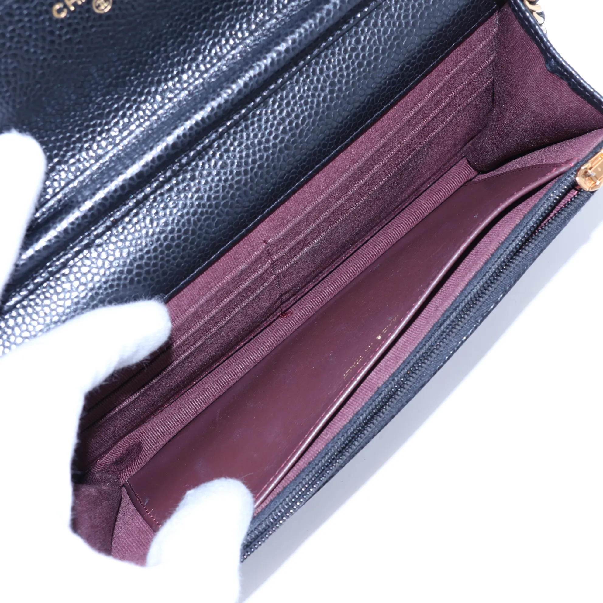 Matelassé Caviar Skin Chain Shoulder Bag, Black with Gold Hardware, GTJAH8P6, Random Plate, AP0250 — view 6